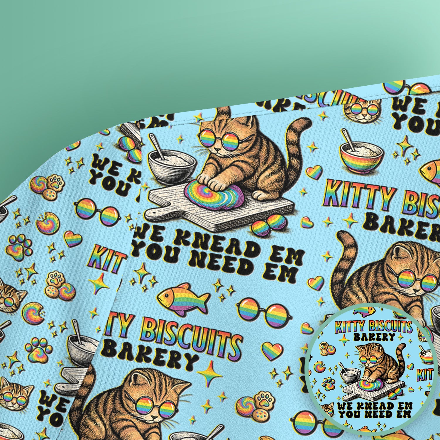 Pride Nurse Cat Baking Rainbow Dough Pattern Scrub Top, Breathable Fabrics Nursing Uniform