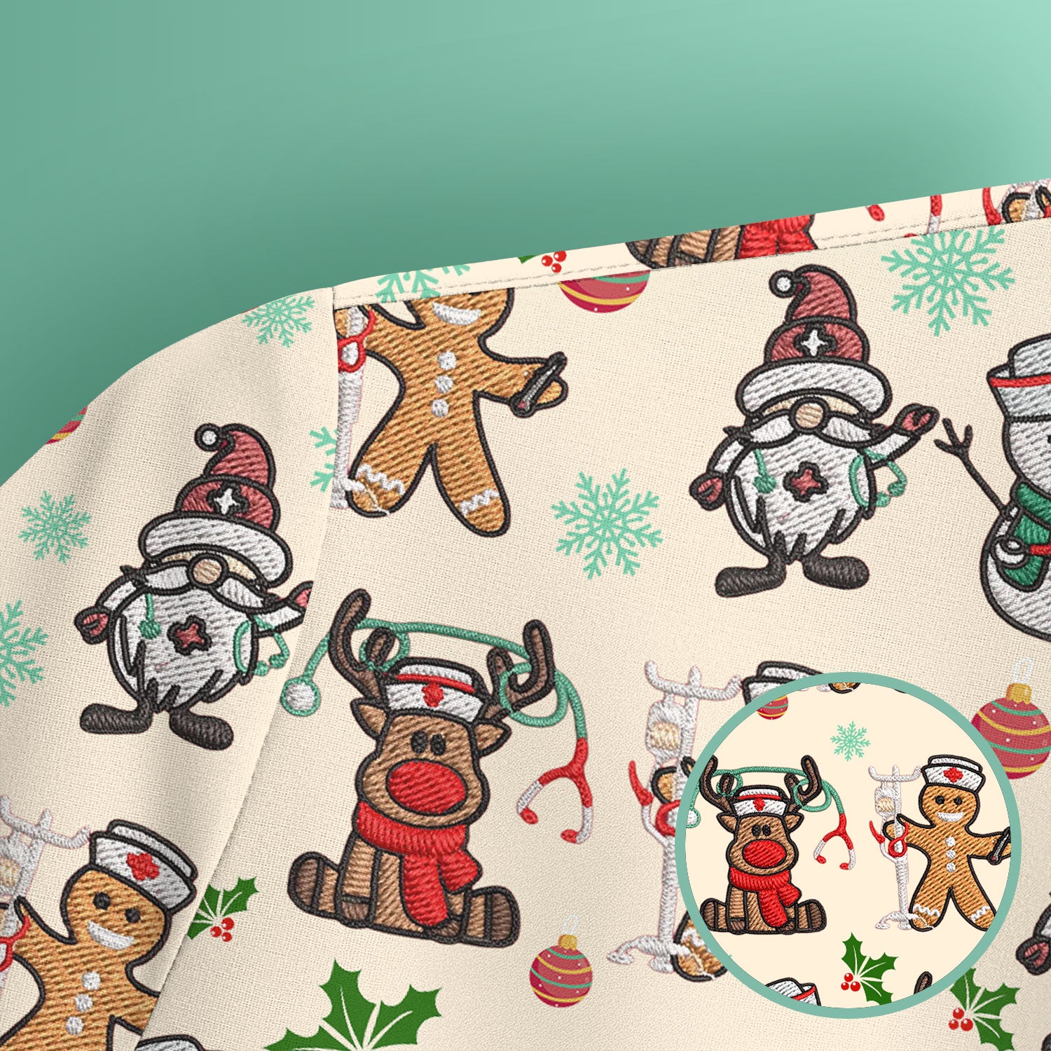 Christmas Gingerbread Scrubs for Women - Comfortable Scrubs for Nurses - Reindeer Santa Med Shirt - Breathable Fabrics Nursing Uniform