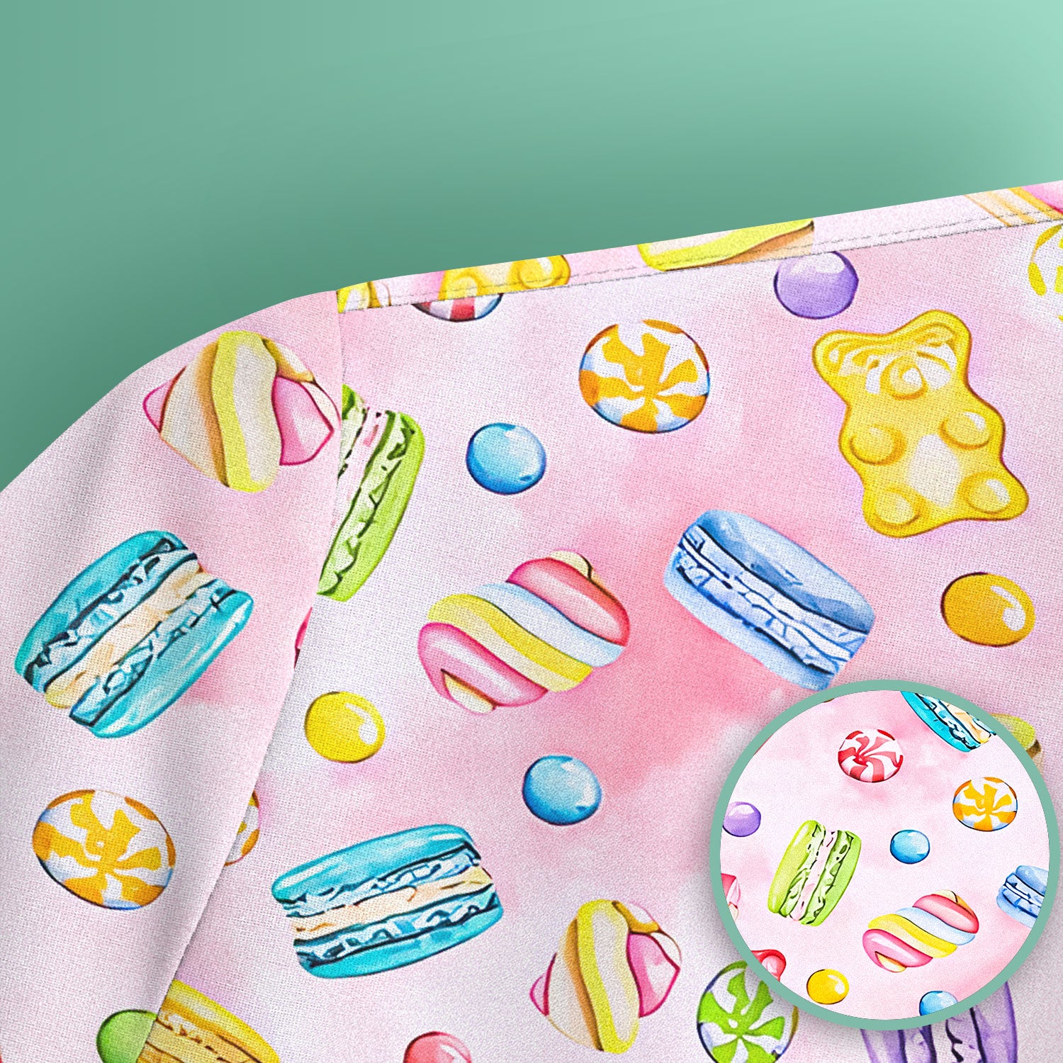 Cute Candy and Macaron Pattern Medical Scrub Top, Comfortable Scrubs for Nurses