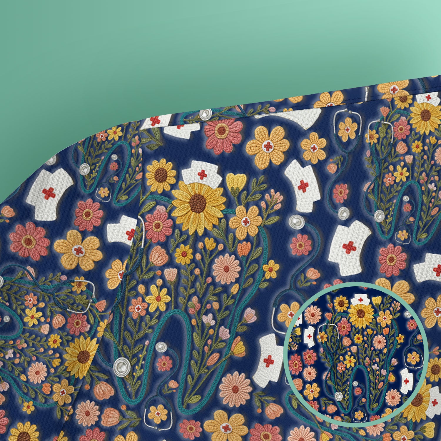 Boho Floral Tooth Scrub Top - Aesthetic Dental Scrubs for Women - Cute Flower Tooth Pattern Medical Uniform - Hygienist Christmas Gift
