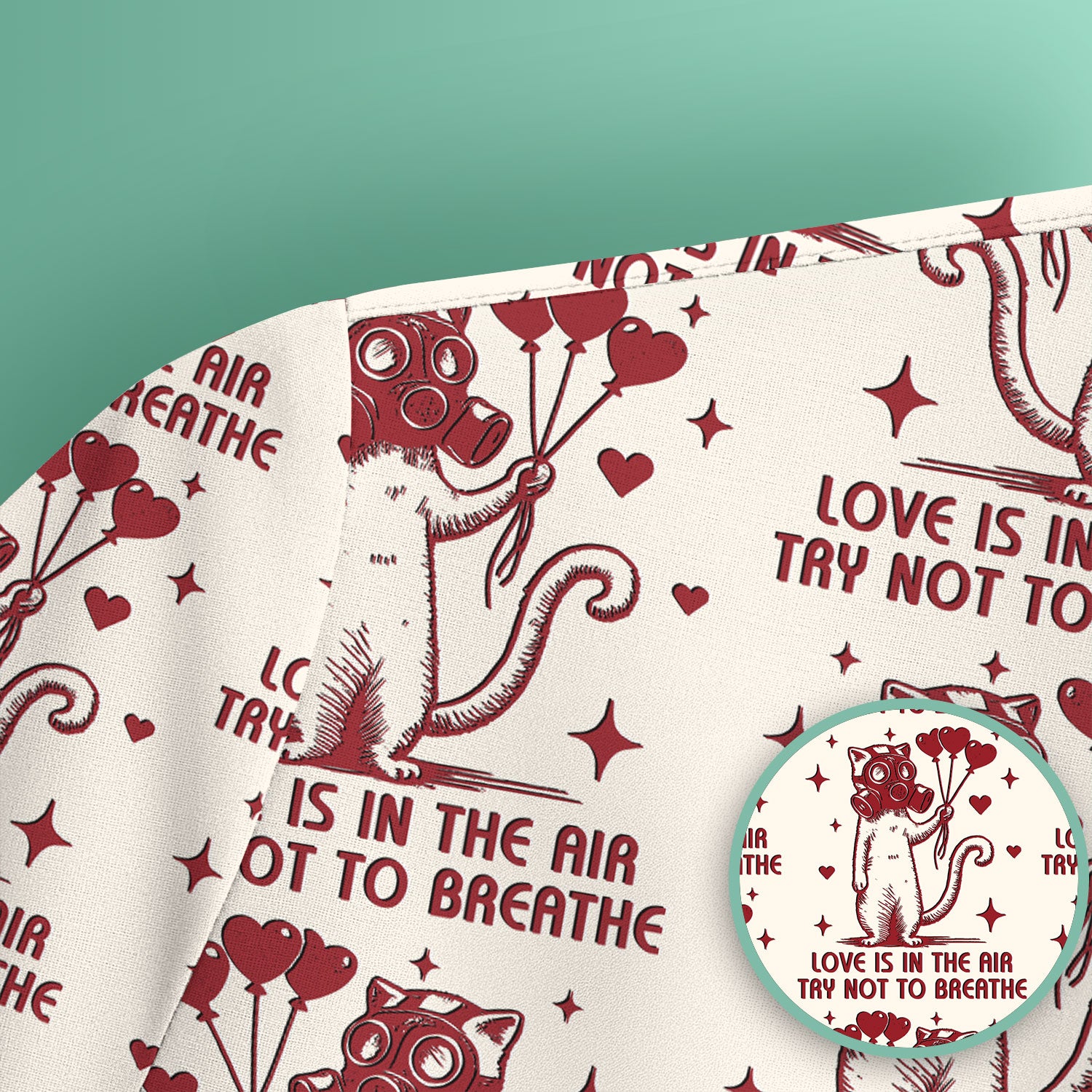 Gas Mask Cat Heart Balloon Valentine Print Scrub Top, Comfortable Scrubs for Nurses