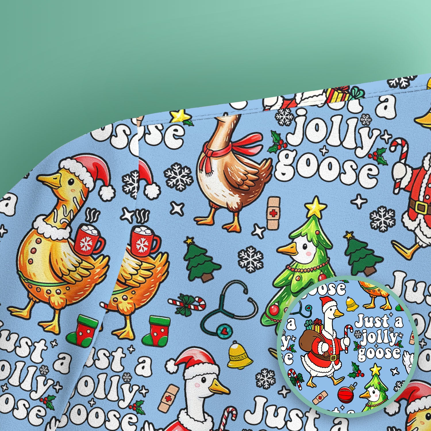 Christmas Goose Scrub Top for Nurse - Funny Jolly Holiday Medical Shirt for Women