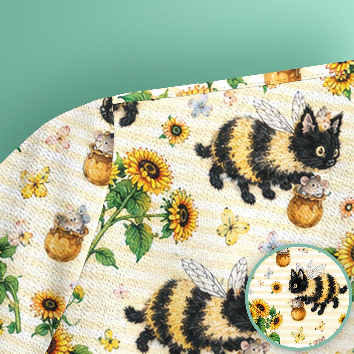 Cute Bumblebee Cat Sunflower Pattern Scrub Top, Comfortable Scrubs for Nurses