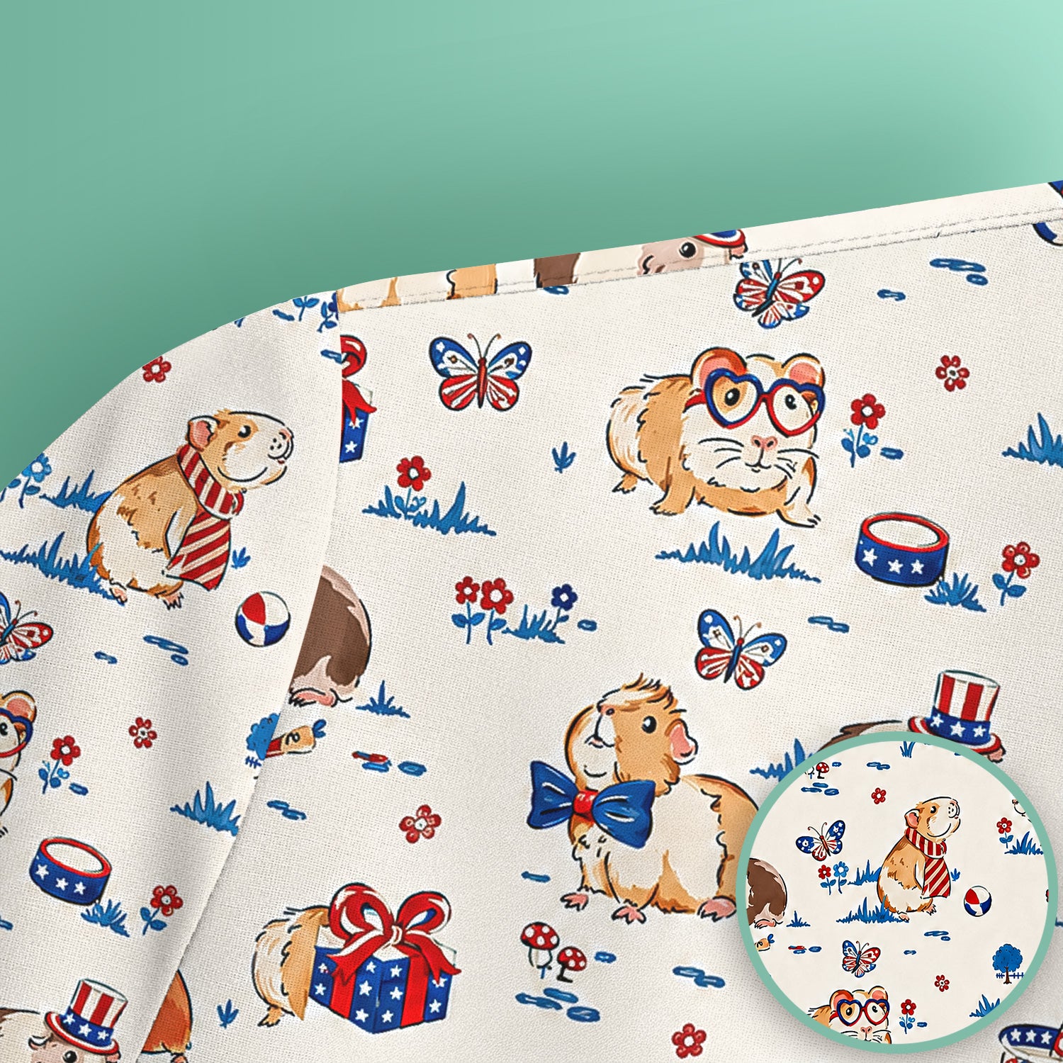 Patriotic Guinea Pig Celebration Pattern Scrub Top, Comfortable Scrubs for Nurses