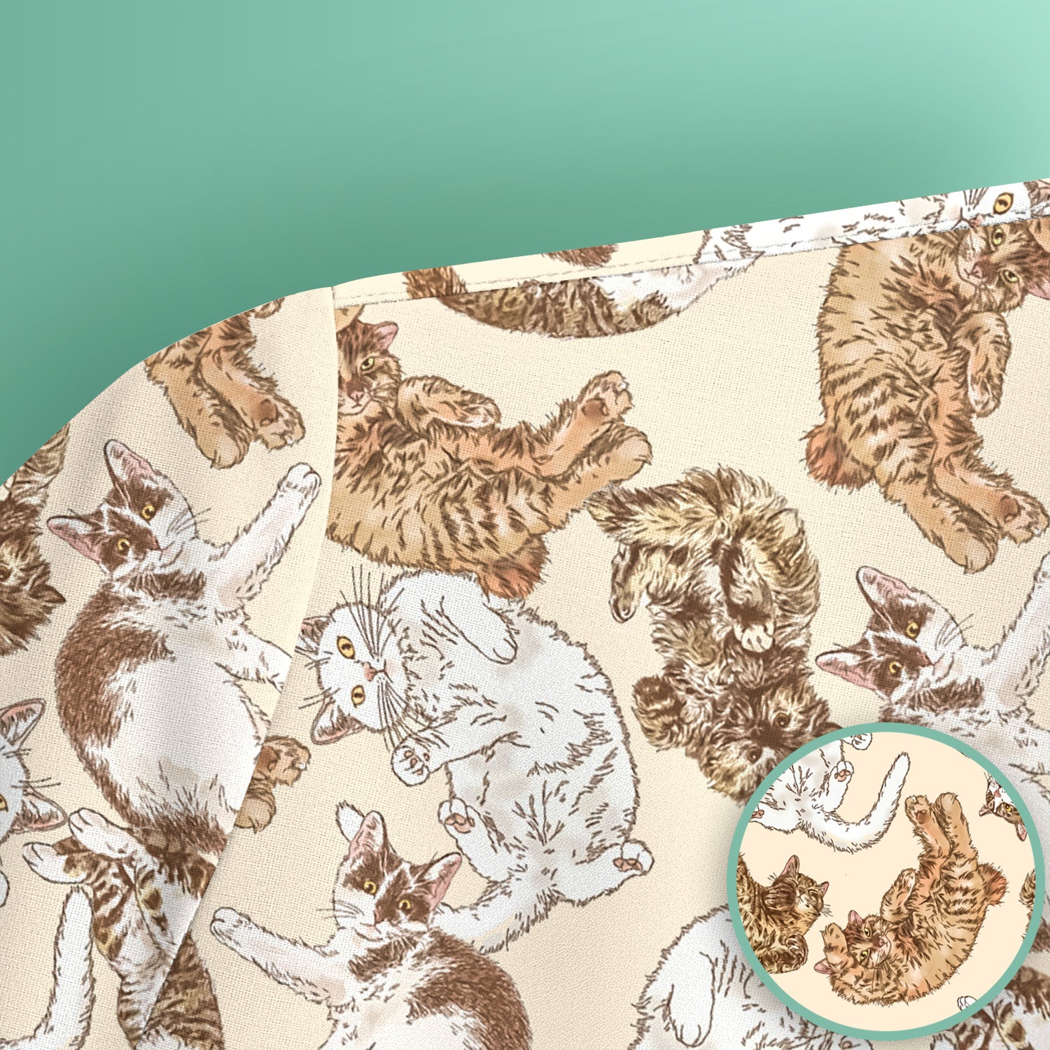 Cute Lazy Cat Nap Pattern Scrub Top, Comfortable Scrubs for Nurses