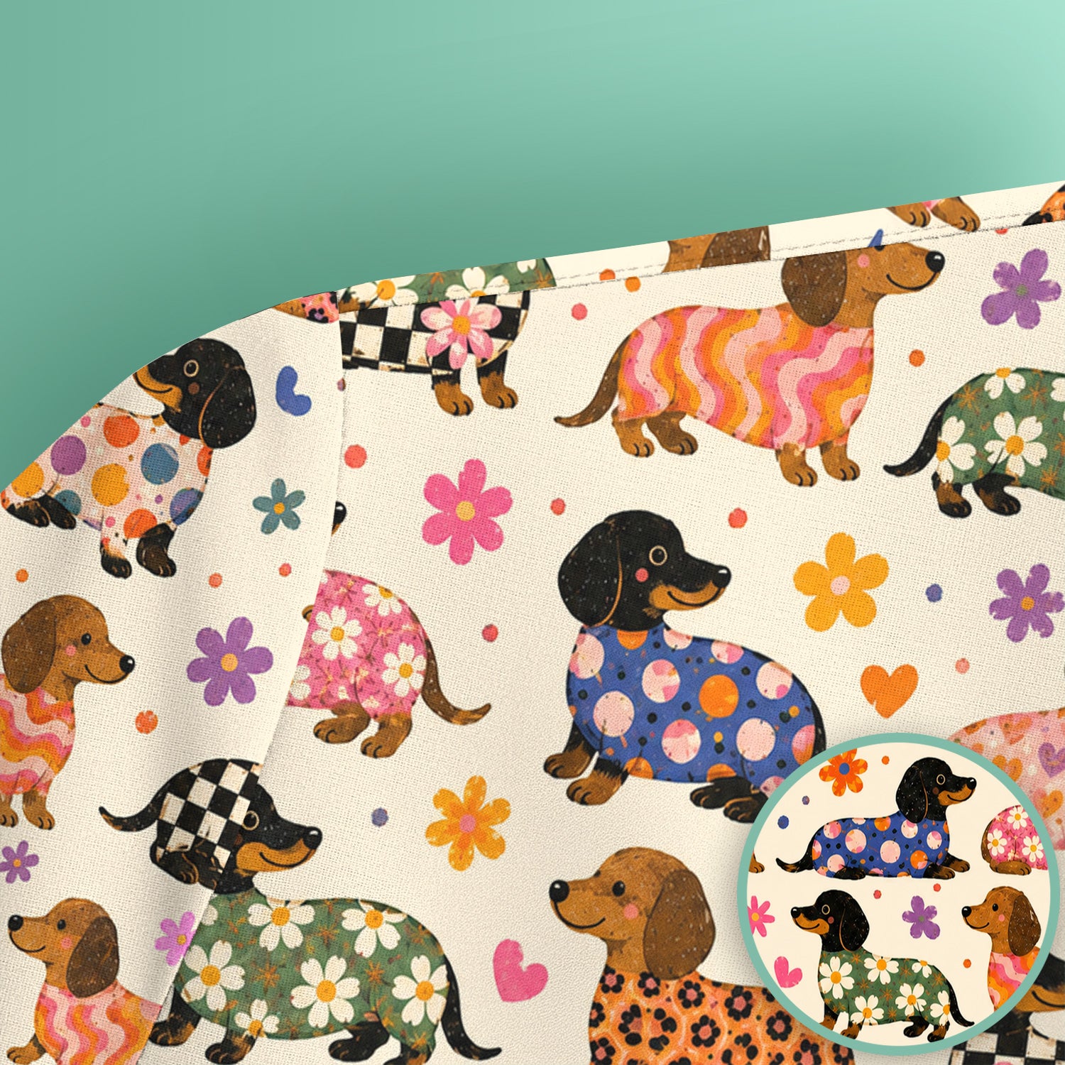 Floral Dachshund Print Scrub Top, Comfortable Scrubs for Nurses