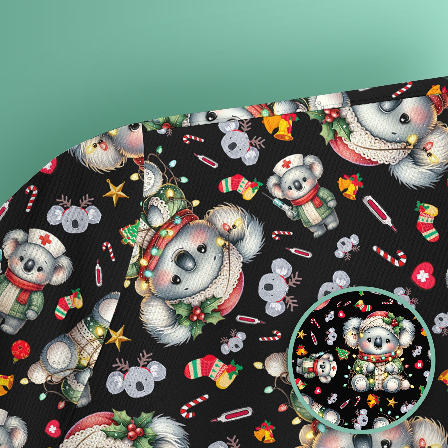 Christmas Koala Scrub Top - Cute Aussie Holiday Nurse Shirt for Women - Funny Animal Medical Uniform