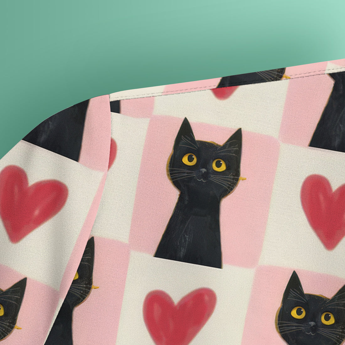 Cute Black Cat Heart Print V Neck Nursing Scrub Top, Comfortable Medical Uniform