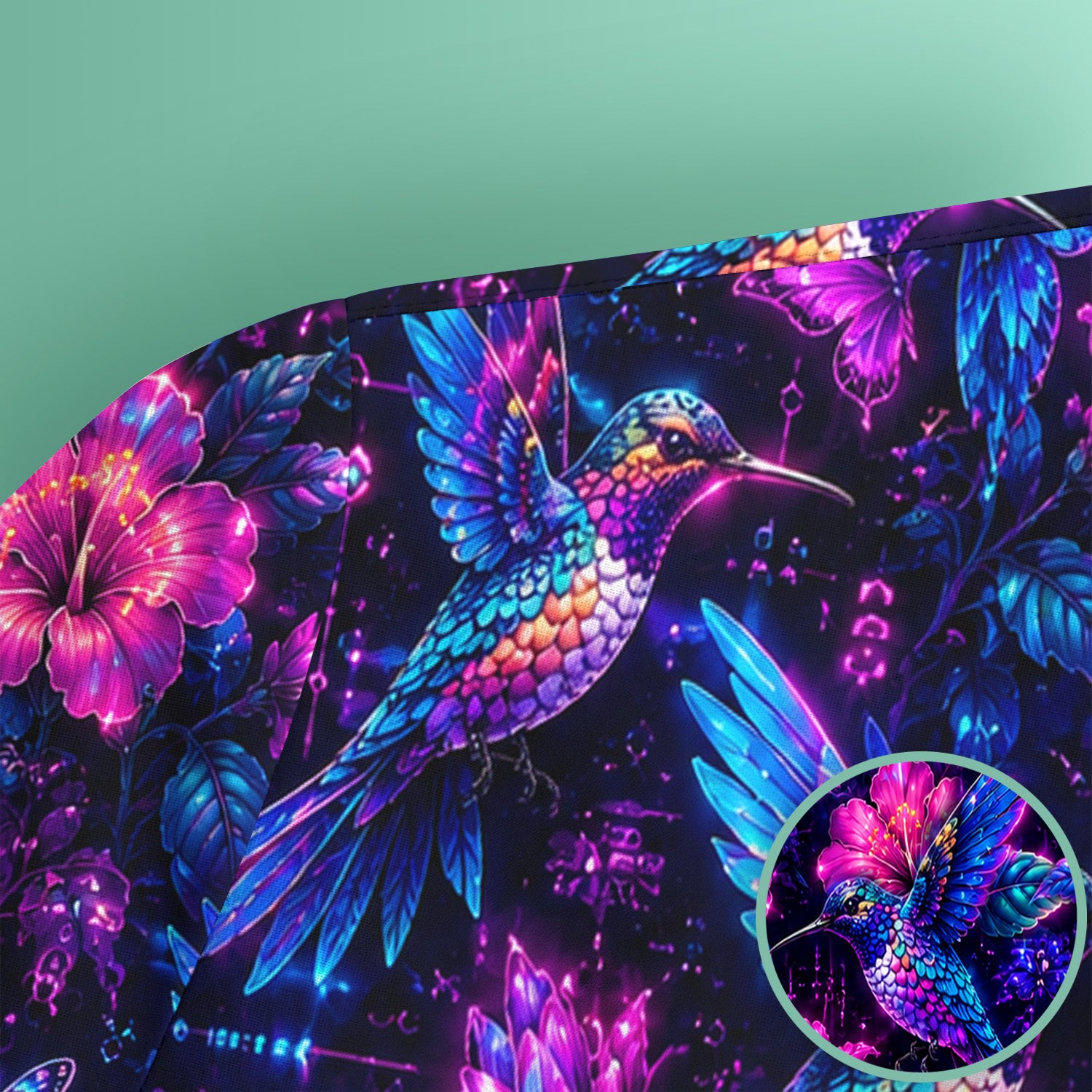 Neon Hummingbird Butterfly Bloom Pattern Scrub Top, Comfortable Scrubs for Nurses