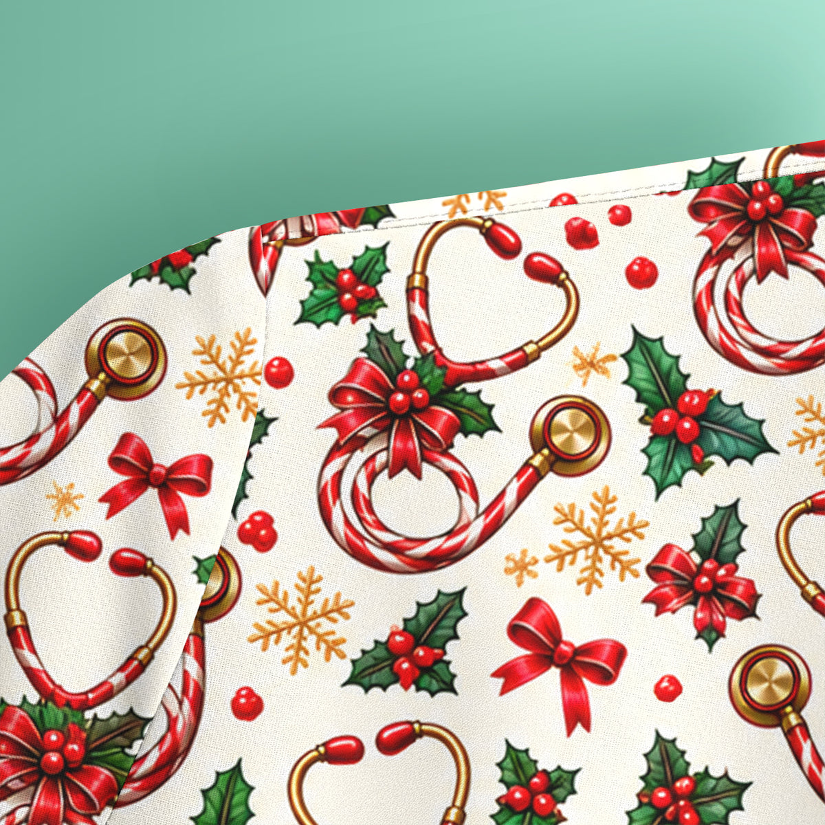 Christmas Candy Cane Stethoscope Pattern Scrub Top, Comfortable Scrubs for Nurses