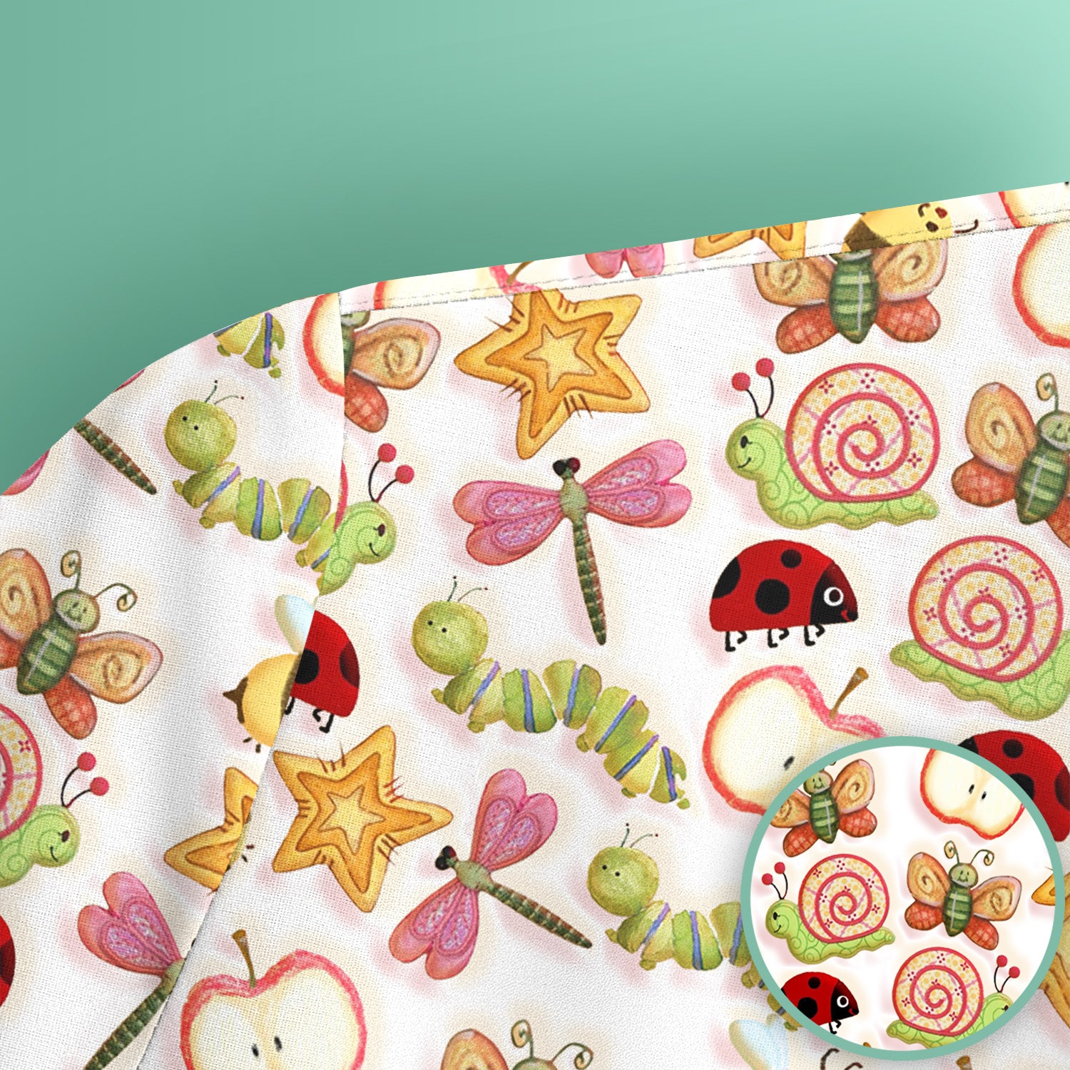 Cute Nurse Snail Ladybug Caterpillar Apple Garden Pattern Scrub Top, Breathable Fabrics Nursing Uniform