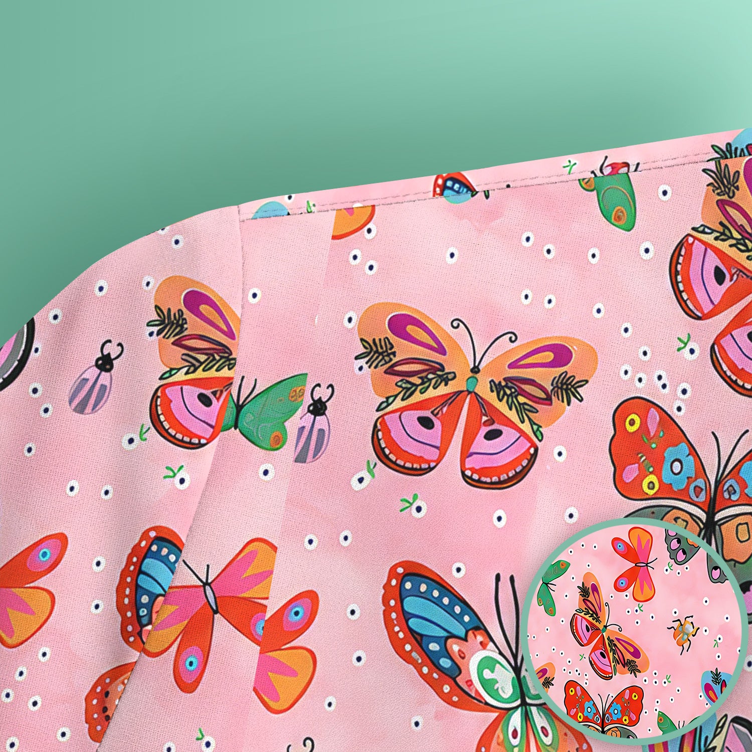 Colorful Butterfly Garden Pattern Scrub Top, Breathable Fabrics Nursing Uniform