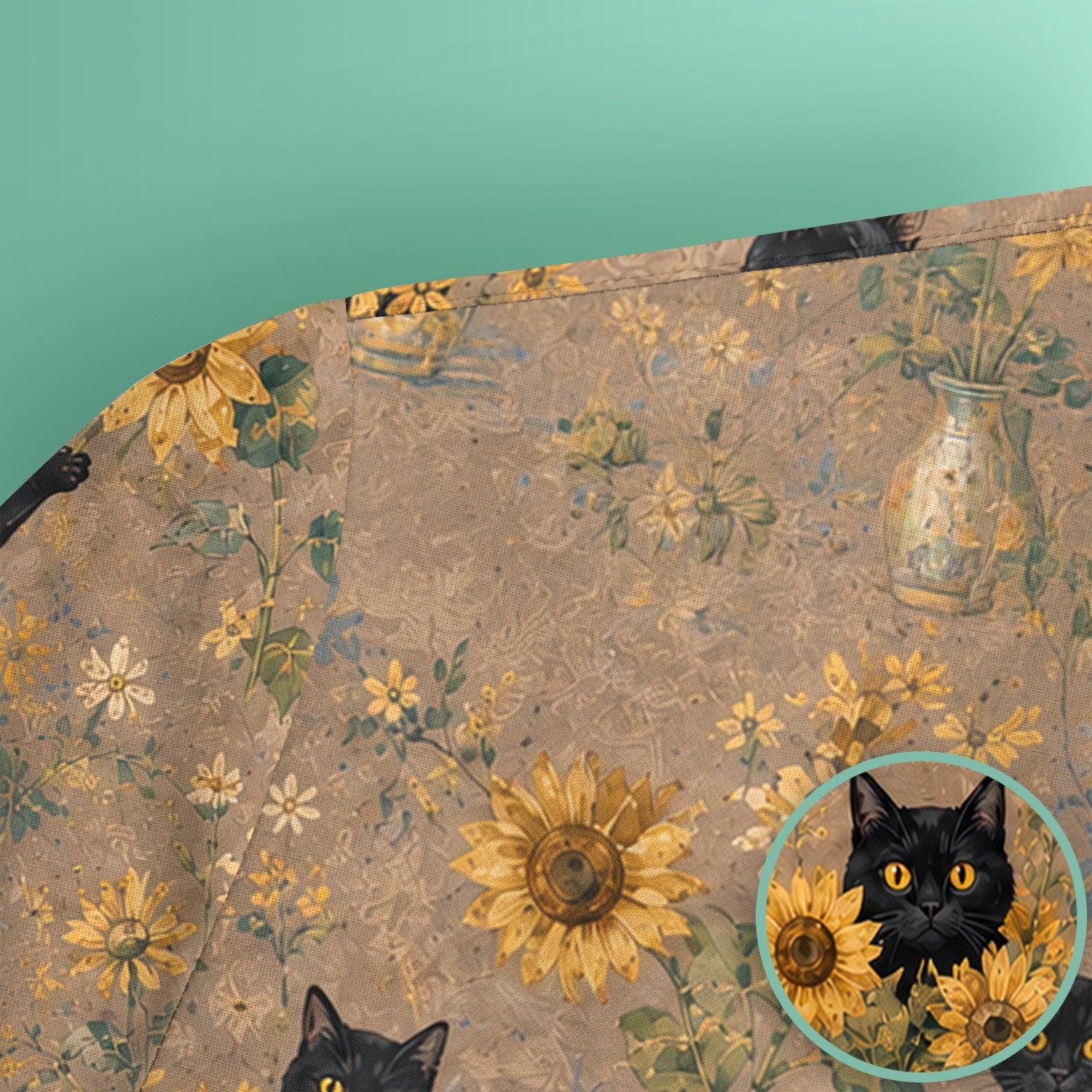 Rustic Sunflower Black Cat Print Scrub Top, Comfortable Scrubs for Nurses
