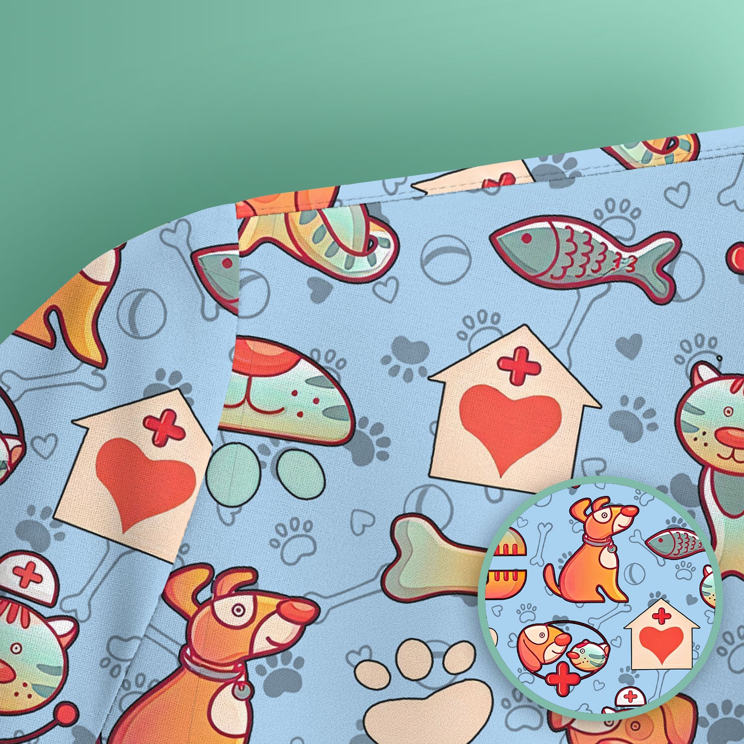 Veterinary Nurse Scrub Top - Cute Cat Dog Paw Print Medical Shirt - Fun Animal Pattern Vet Tech Scrubs for Women RN CNA