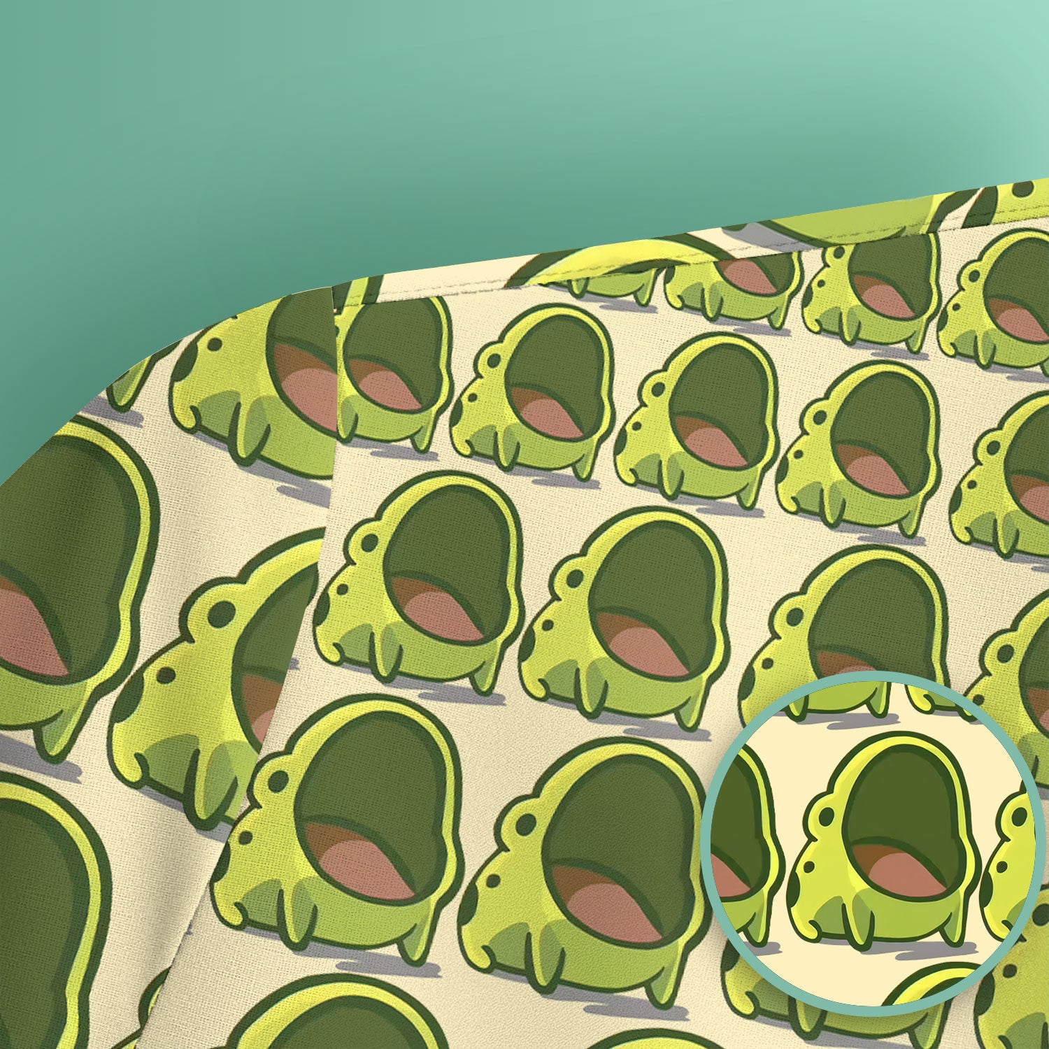 Cute Green Frog Cartoon Pattern Scrub Top, Breathable Fabrics Nursing Uniform