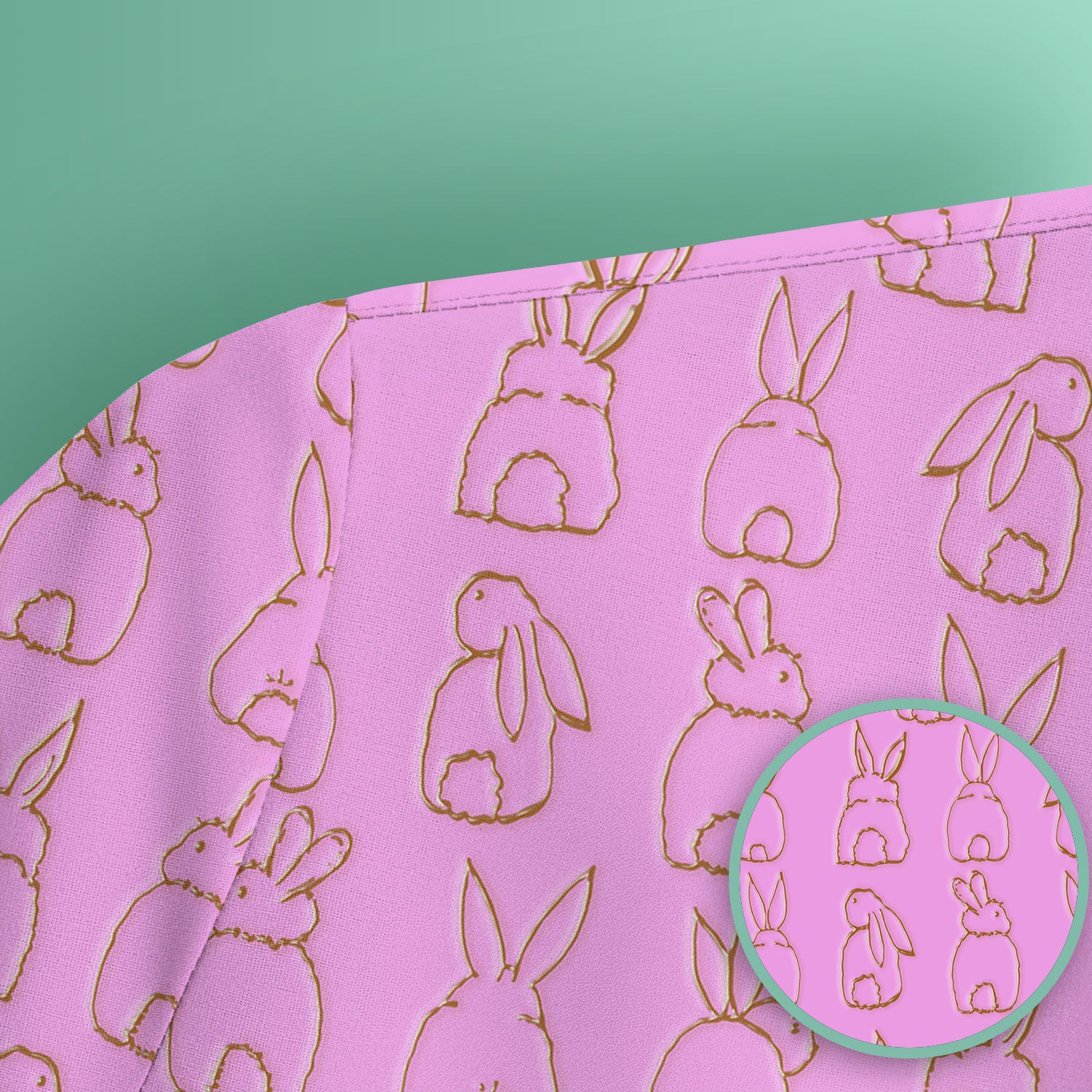 Cartoon Bunny Line Art Pattern Medical Scrub Top, Comfortable Scrubs for Nurses, Easter