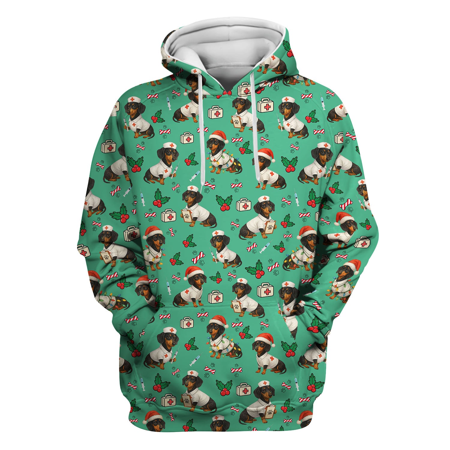 Dachshund Nurse Christmas Scrub Shirt - Cute Sausage Dog Scrub Top Multi Colors - Funny Holiday Nursing Workwear with Pockets