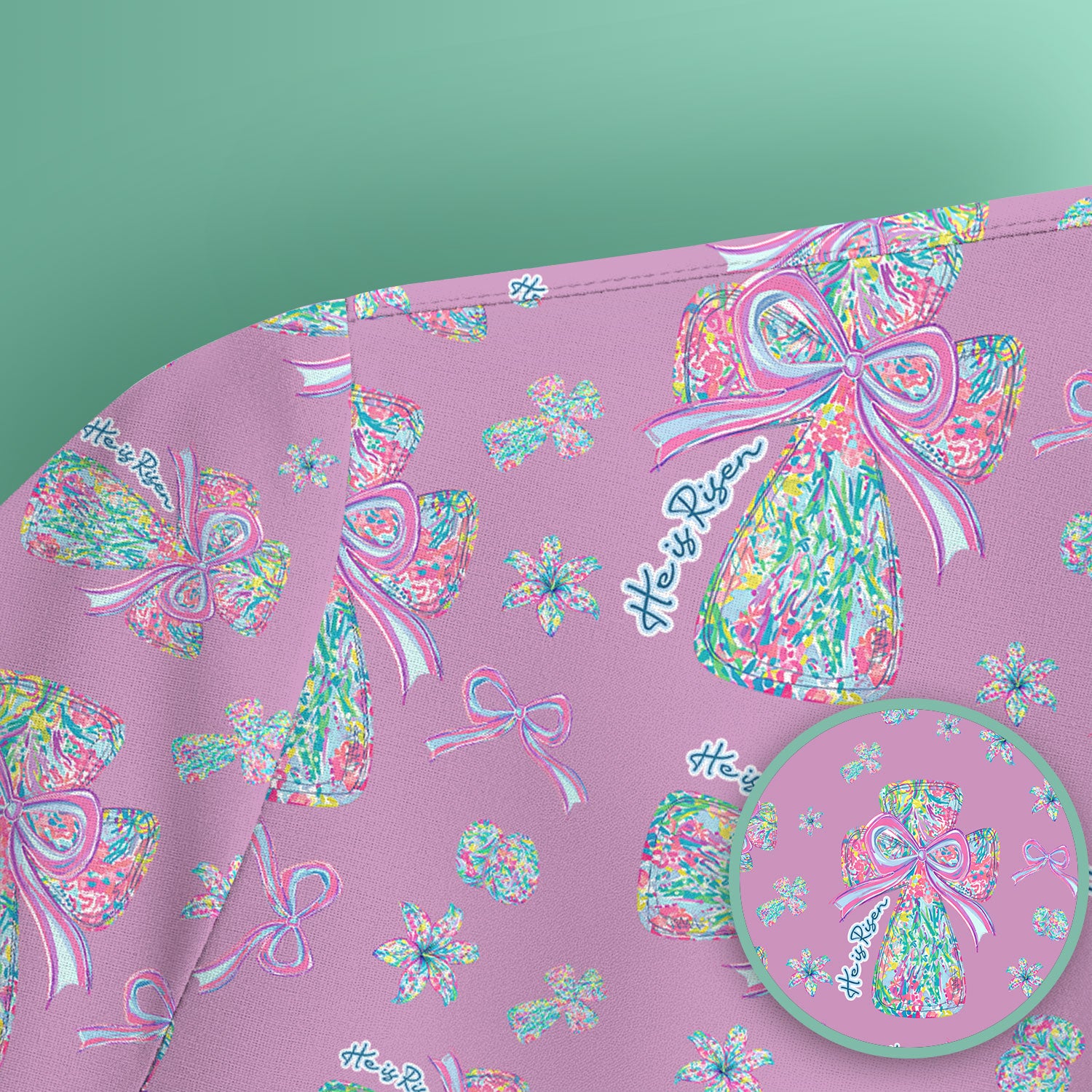 Colorful Bow Pattern Scrub Top, Breathable Fabrics Nursing Uniform