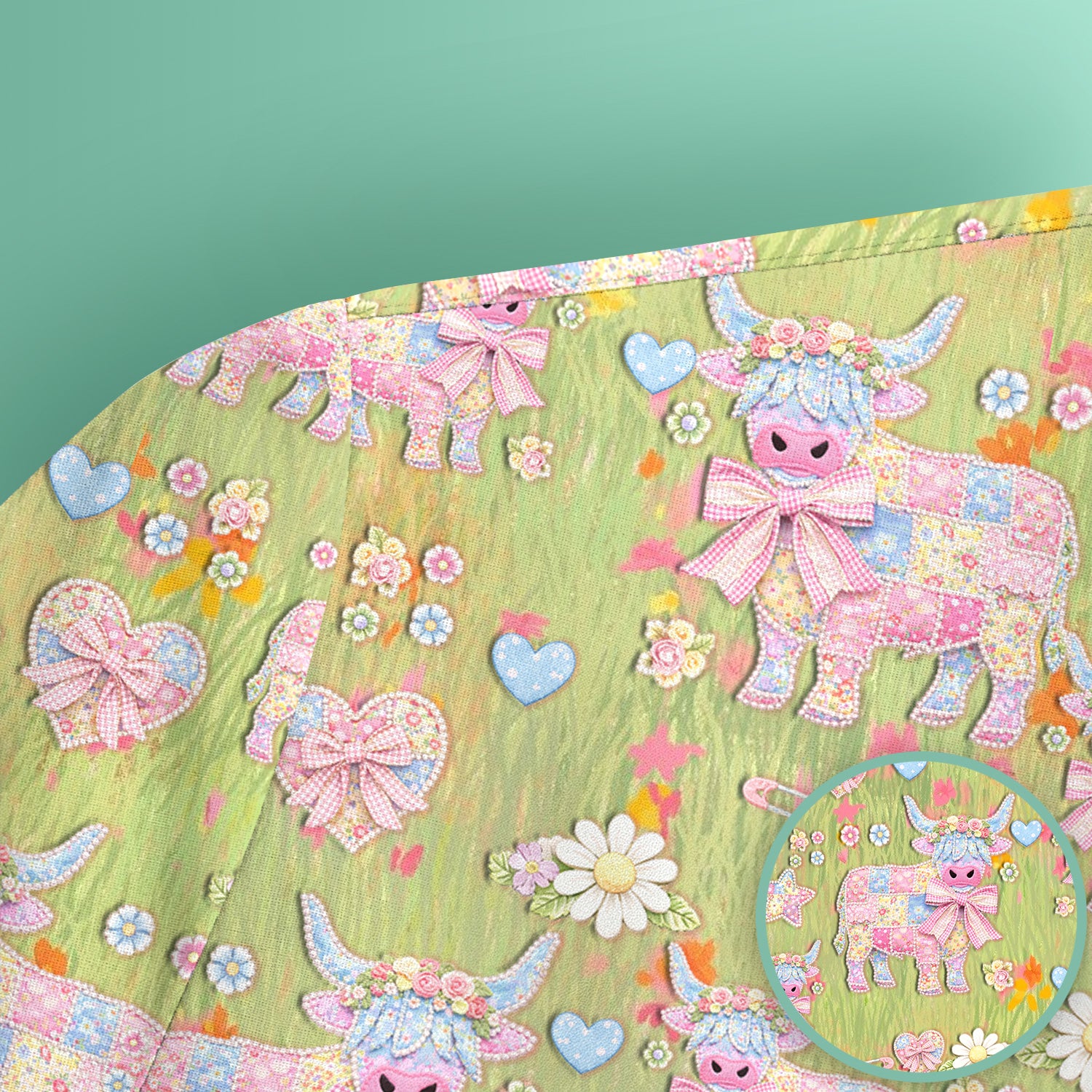 Cute Girly Cow Daisy Pastel Pattern Scrub Top, Comfortable Scrubs for Nurses
