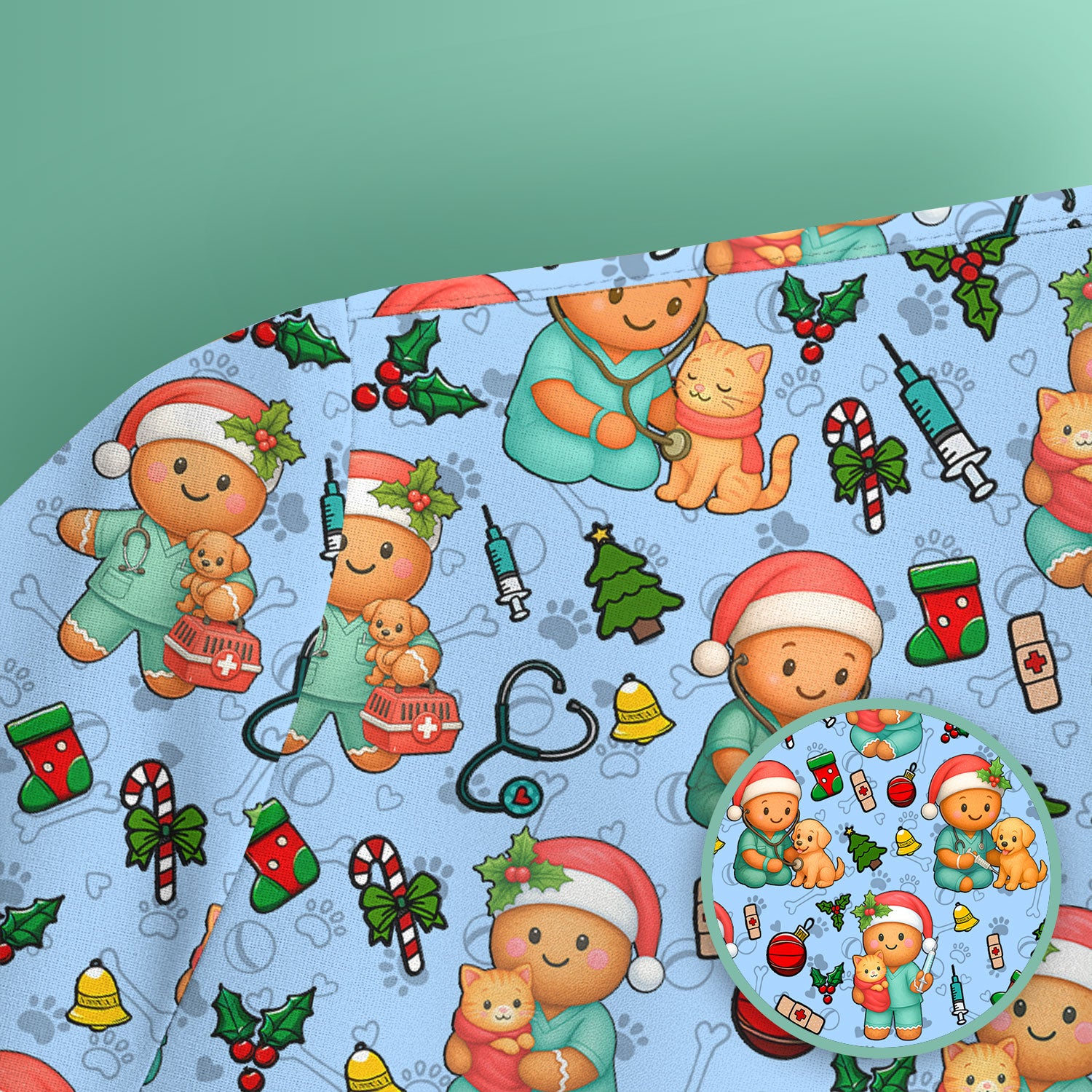 Cute Pharmacy Christmas Scrub Top – Funny Gingerbread Nurse Print Shirt – Festive Holiday Medical Uniform for Pharmacy Tech and Doctor