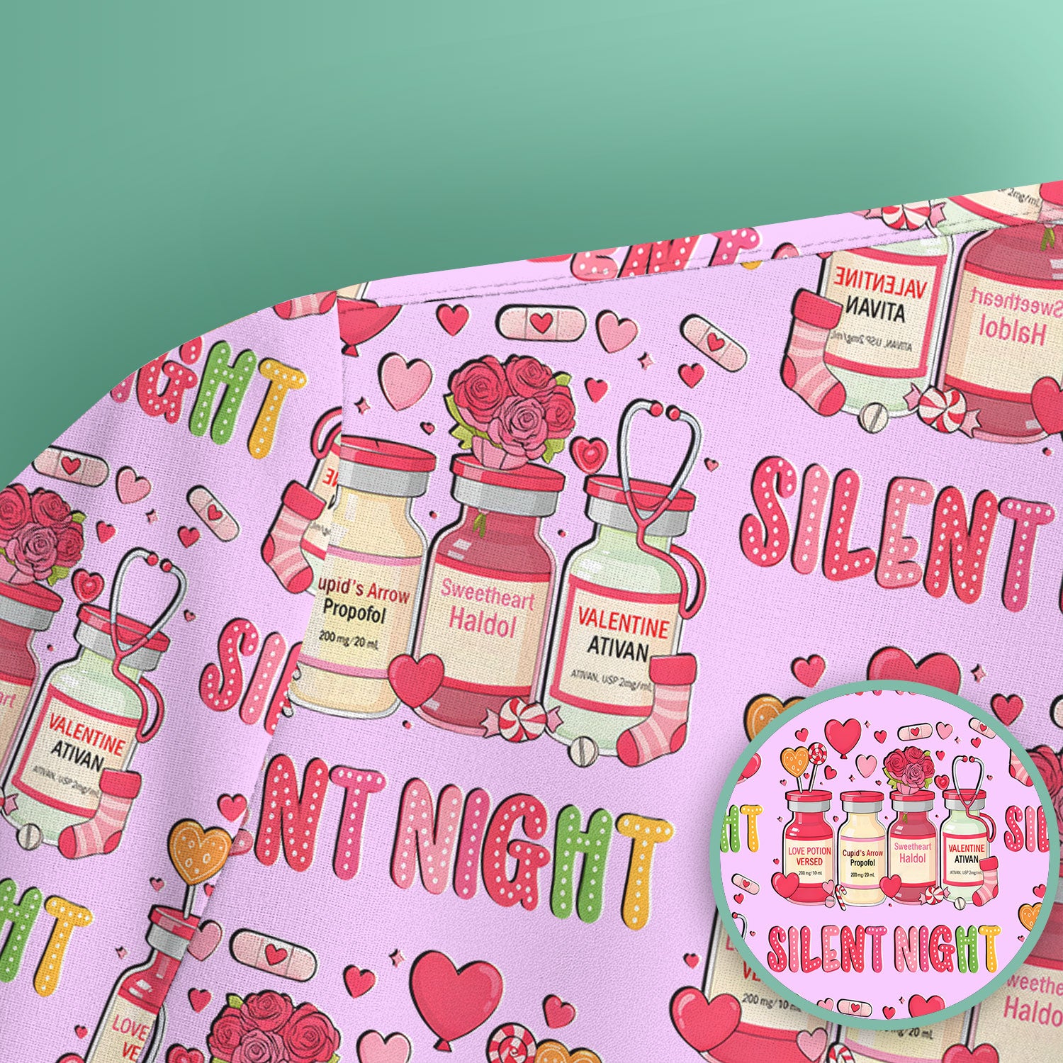 Valentine Silent Night Love Design Scrubs Top, Comfortable Scrubs for Nurses