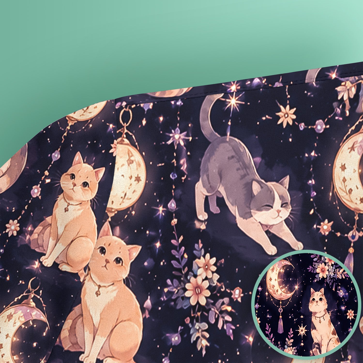 Celestial Cat Pattern Scrub Top, Comfortable Scrubs for Nurses