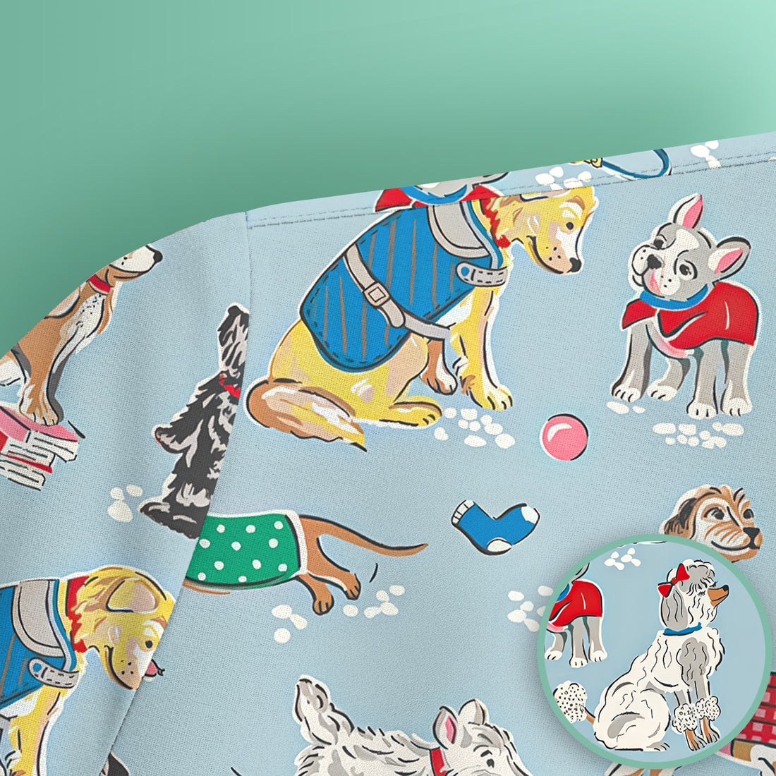 Cute Dog Wearing Sweater Playing Ball Pattern Scrub Top, Comfortable Scrubs for Nurses