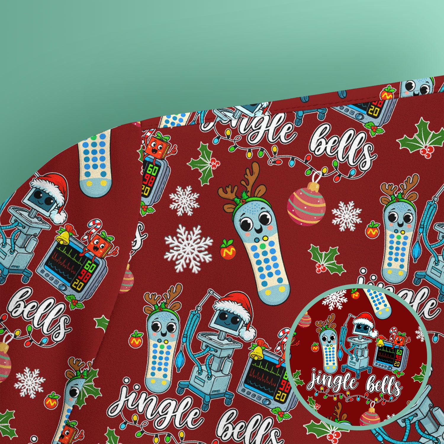 Funny Jingle Bells Holiday Scrub Top - Funny Christmas Scrubs for Nurses - Breathable Fabrics Nursing Uniform