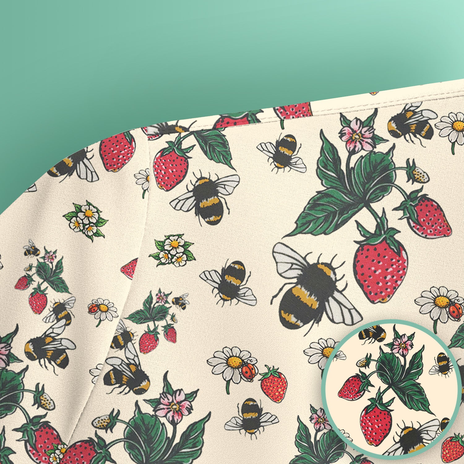 Cute Strawberry Bee Daisy Floral Pattern Scrub Top, Comfortable Scrubs for Nurses