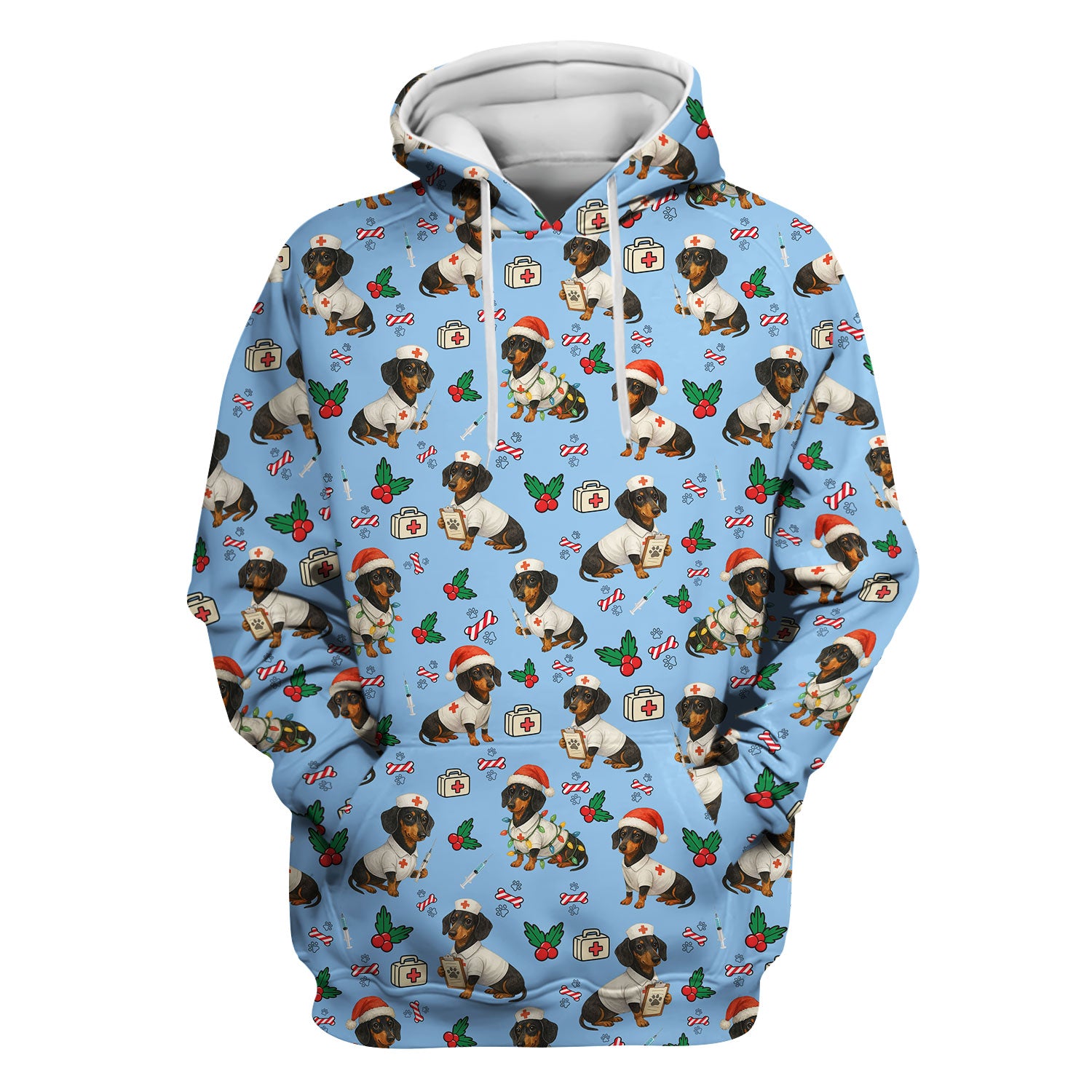 Dachshund Nurse Christmas Scrub Shirt - Cute Sausage Dog Scrub Top Multi Colors - Funny Holiday Nursing Workwear with Pockets