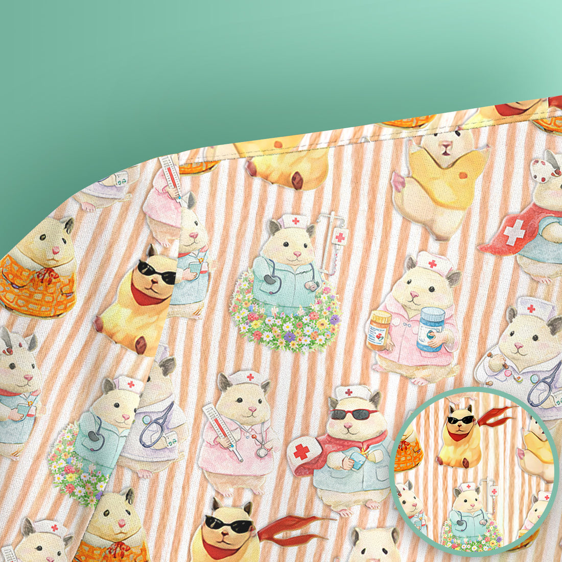 Cute Nurse Hamster Pattern Scrubs Top, Comfortable Scrubs for Nurses