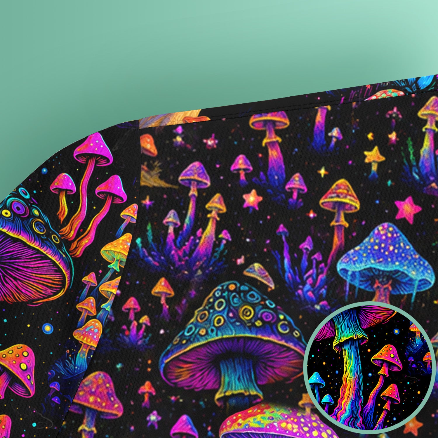 Neon Fantasy Mushroom Print Scrub Top, Comfortable Scrubs for Nurses