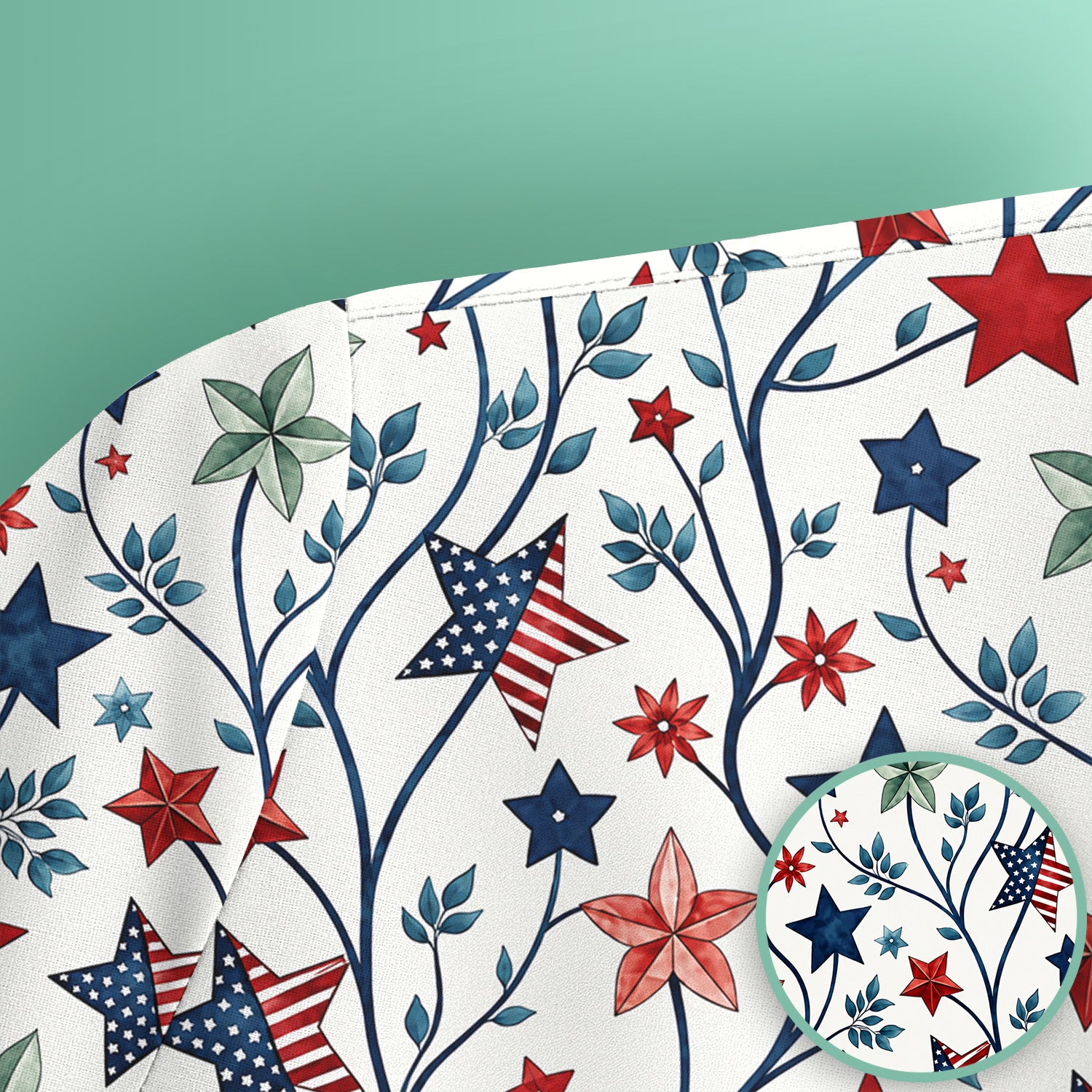 Patriotic Star Vine Floral Print Scrub Top, Comfortable Scrubs for Nurses