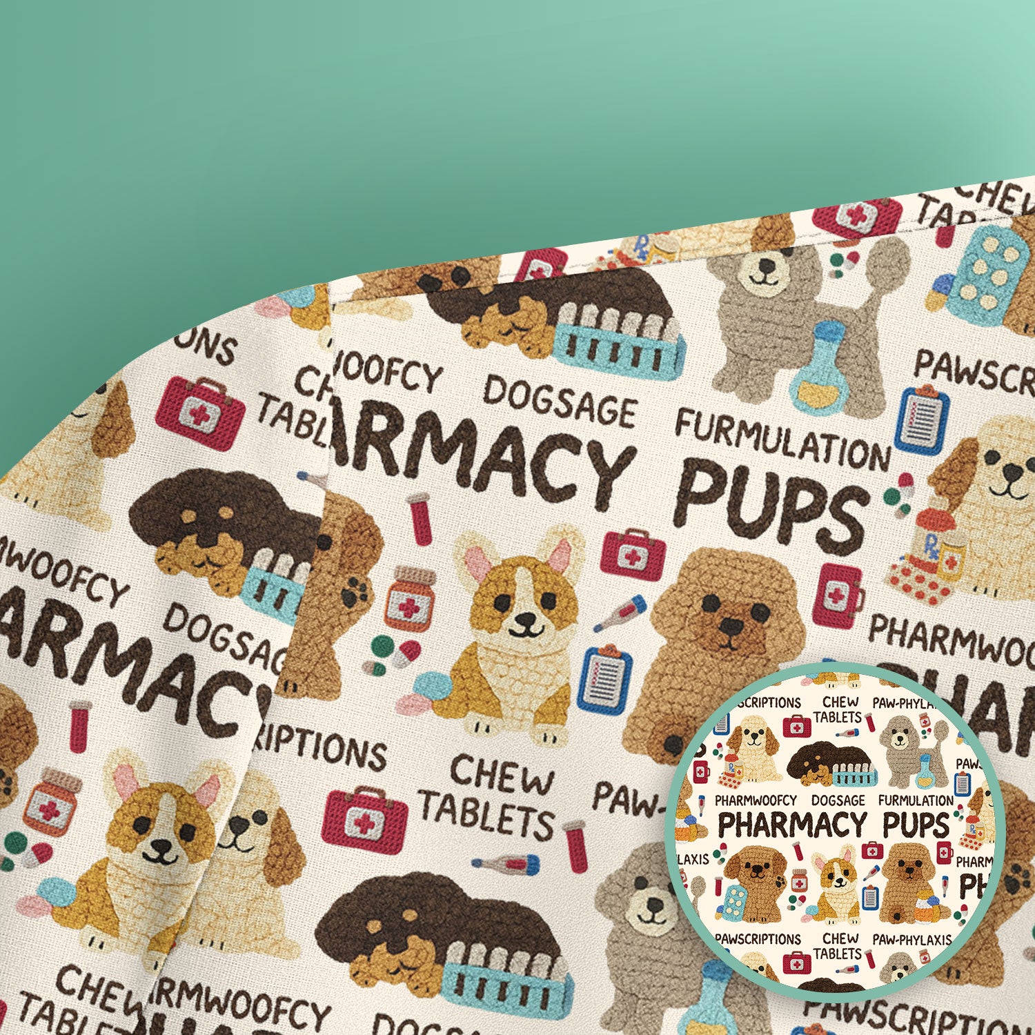 Pharmacy Pups Scrub Top for Women - Cute Dog Pattern Medical Shirt for Pharmacists & Vet Techs - Fun Blue Pharmacy Nurse Uniform