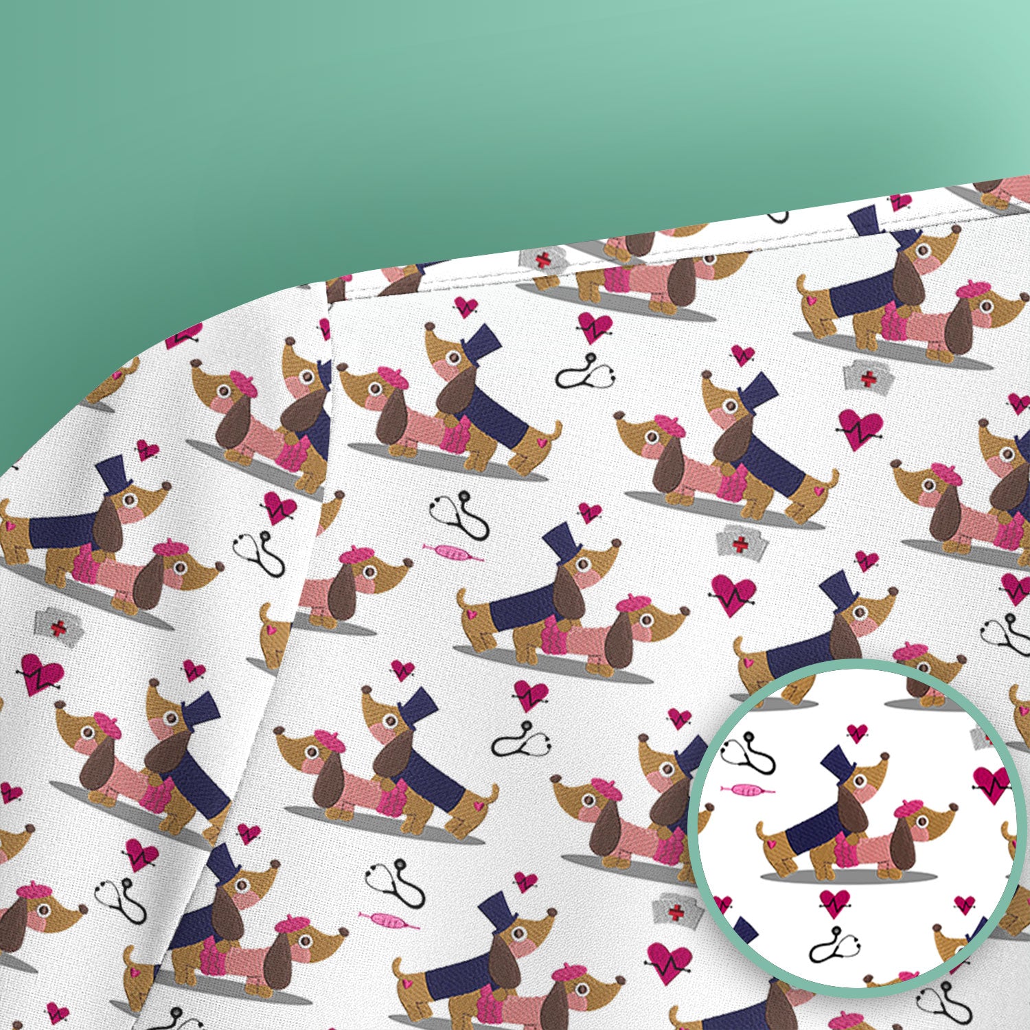 Valentine Dachshund Nurse Scrub Set - Funny Couple Gift for Women