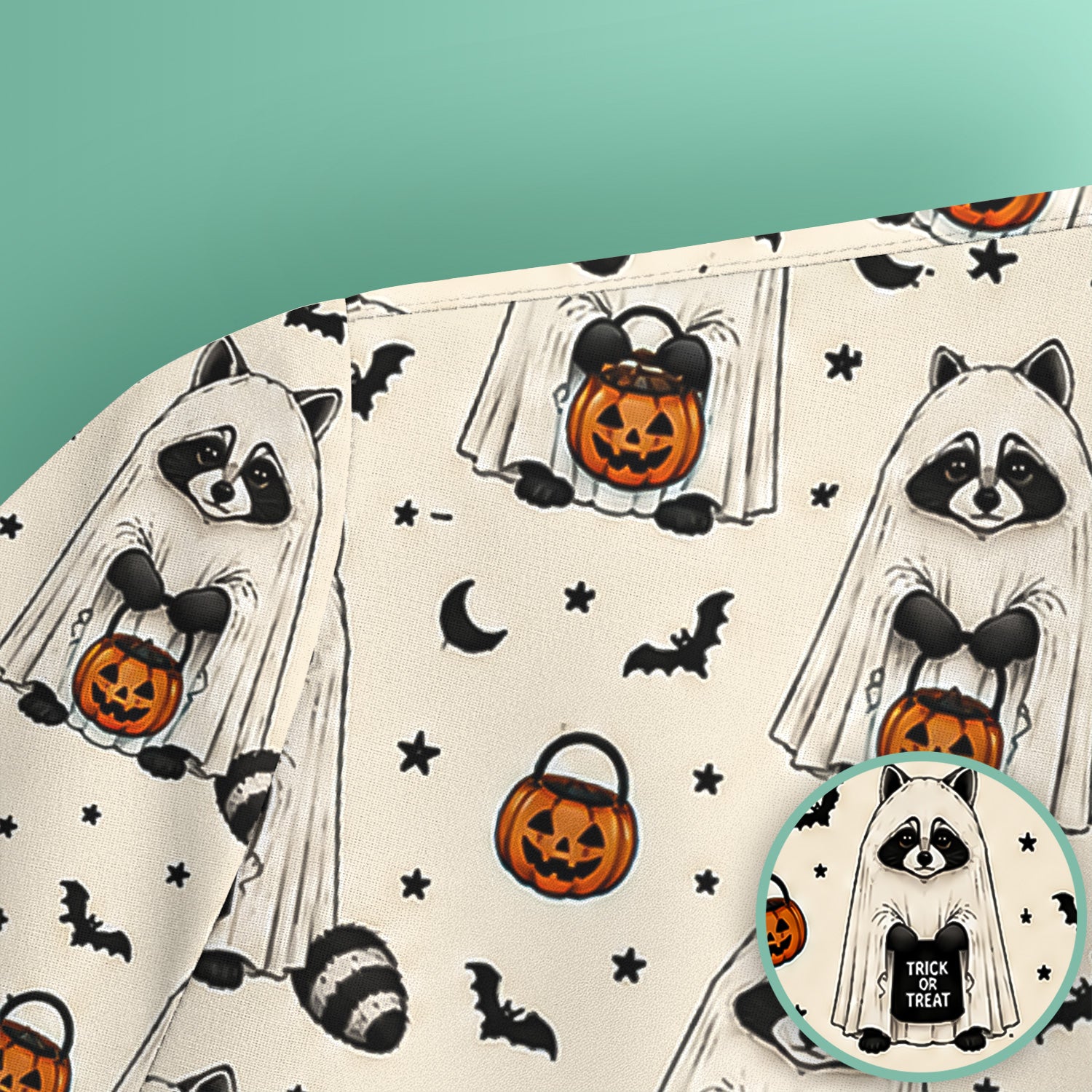 Cute Halloween Ghost Raccoon Scrub Top, Comfortable Scrubs for Nurses