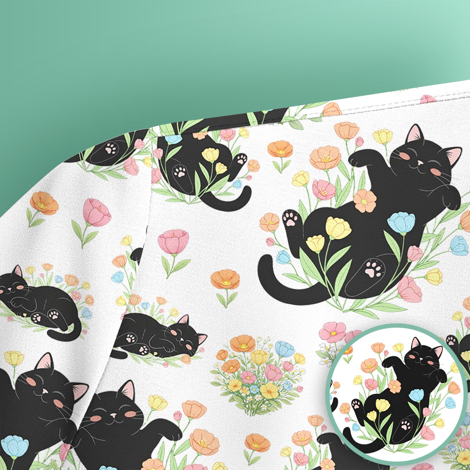 Cats With Cute Poses Floral Pattern Scrubs Top, Comfortable Scrubs for Nurses