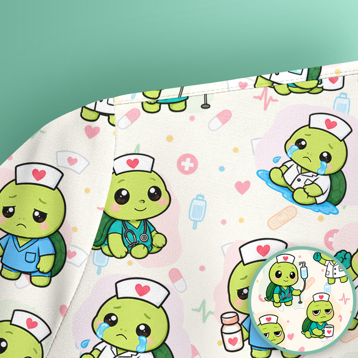Cute Nurse Turtle Medical Icons Scrub Top, Comfortable Scrubs for Nicu Nurses
