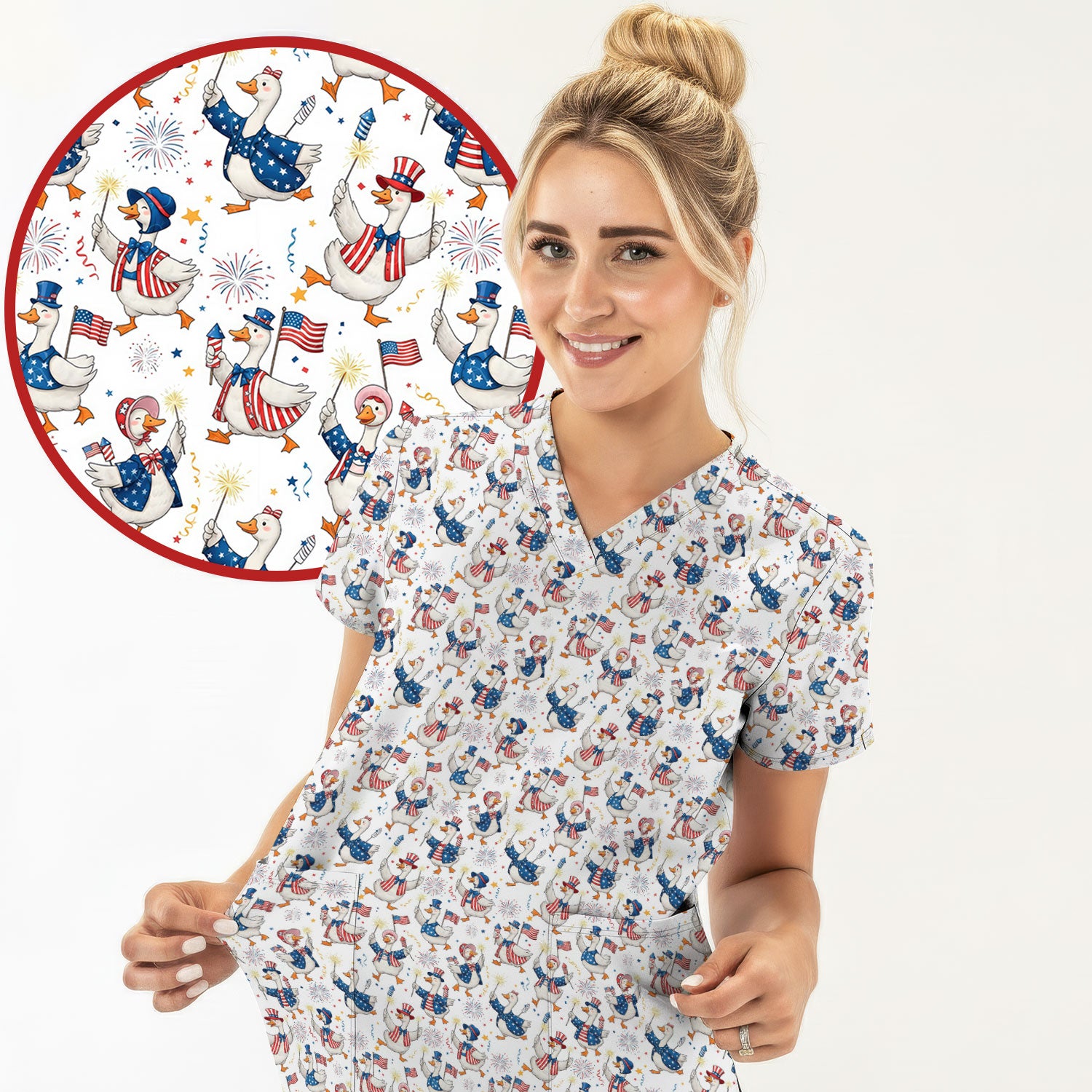 Goose America Medical Print Scrub Top, Breathable Fabrics Nursing Uniform