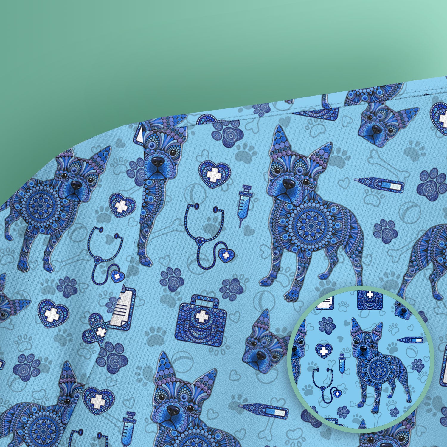 Blue Heeler Australian Cattle Dog Scrub Top, Australia Dot Art Pattern Shirt, Breathable Fabrics Nursing Uniform