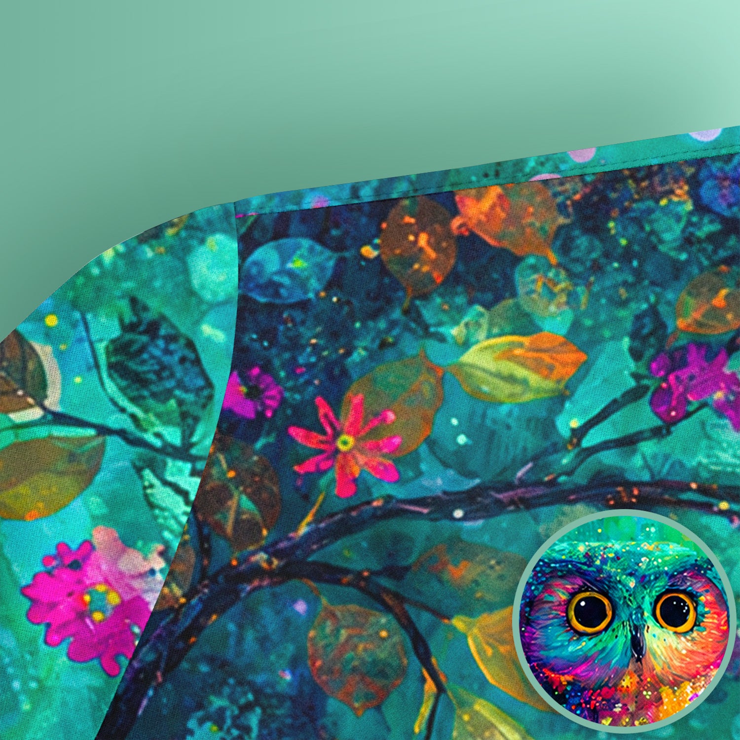 Colorful Owl Forest Pattern Scrub Top, Comfortable Scrubs for Nurses