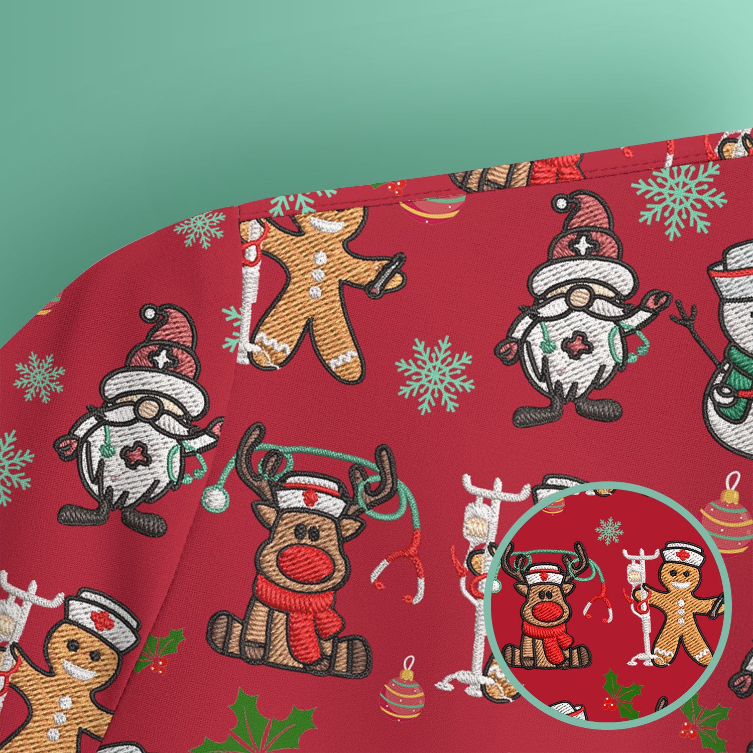 Reindeer Xmas Scrubs for Women - Gingerbread Cookies Shirts - Comfortable Scrubs for Nurses - Breathable Nursing Uniform
