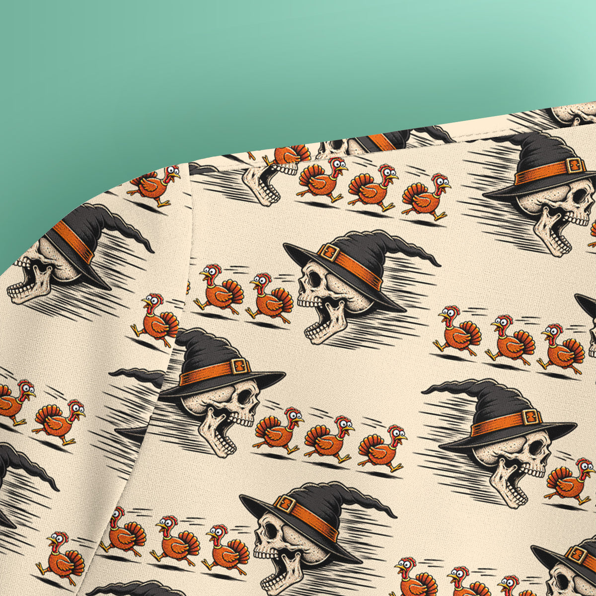 Funny Thanksgiving Skull Chasing Turkeys Pattern Scrub Top, Comfortable Scrubs for Nurses