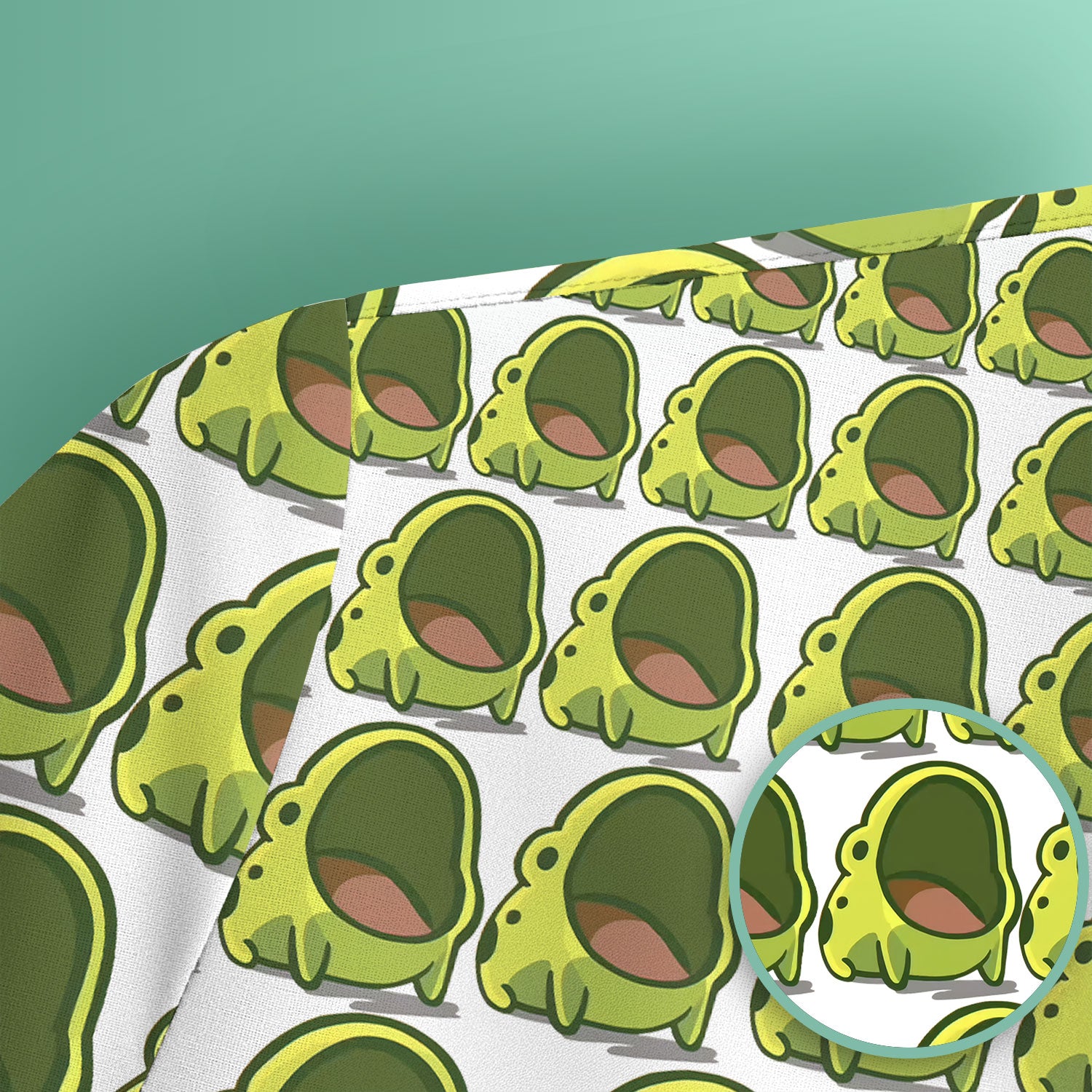 Cute Green Frog Cartoon Pattern Scrub Top, Breathable Fabrics Nursing Uniform