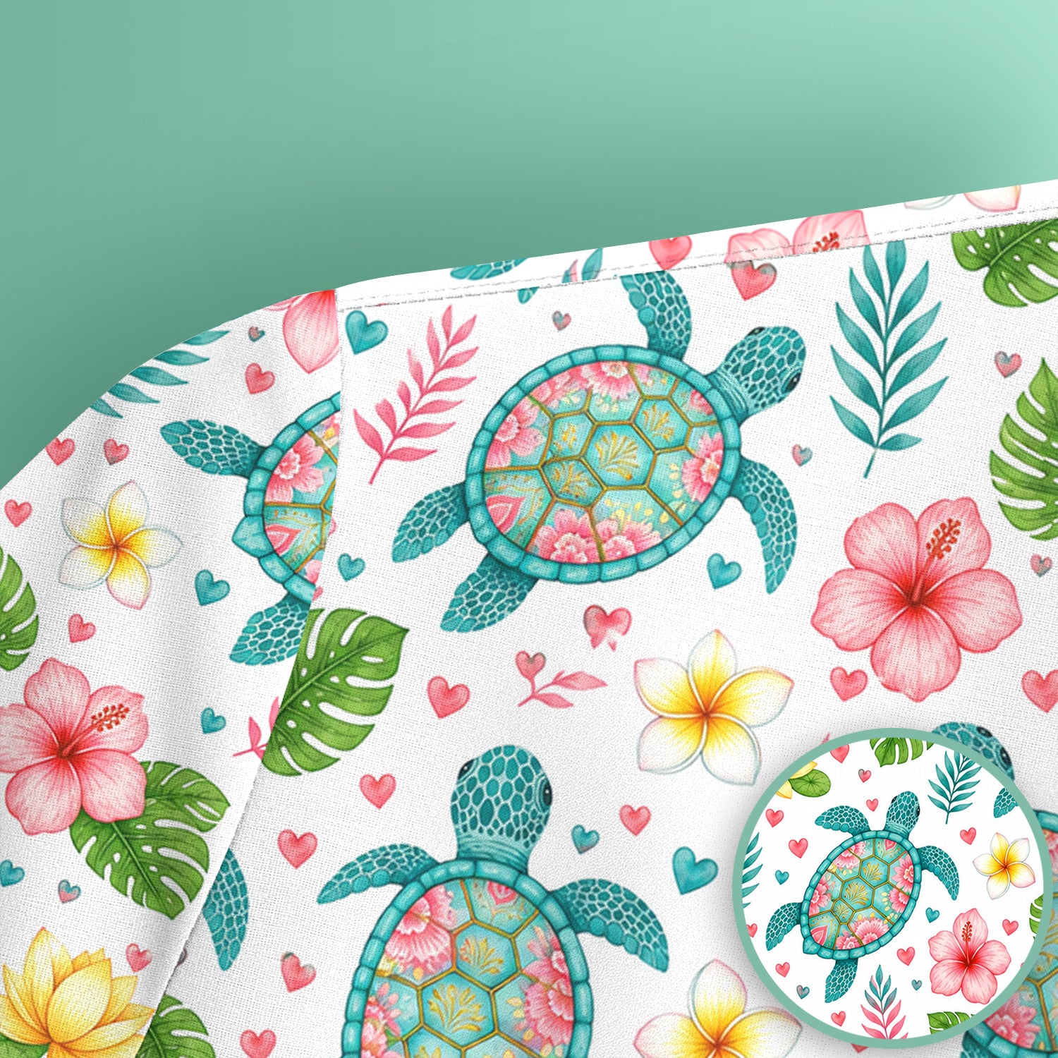 Tropical Sea Turtle Floral Pattern Scrub Top, Comfortable Scrubs for Nurses