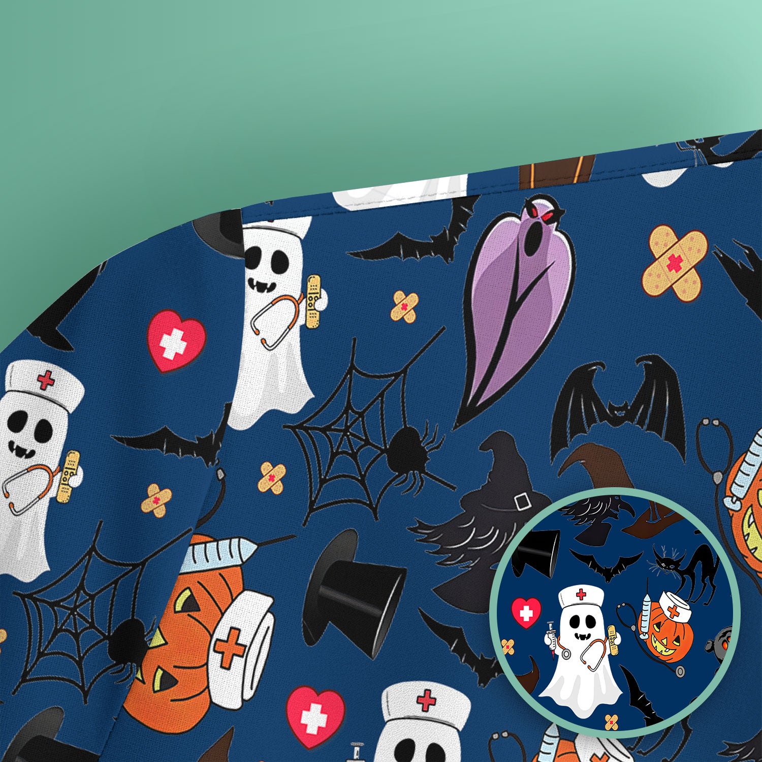 Spooky Halloween Scrub Top - Pumpkin Ghost Bat Nurse Shirt - Wicked Witch Medical Uniform for Women RN CNA LPN