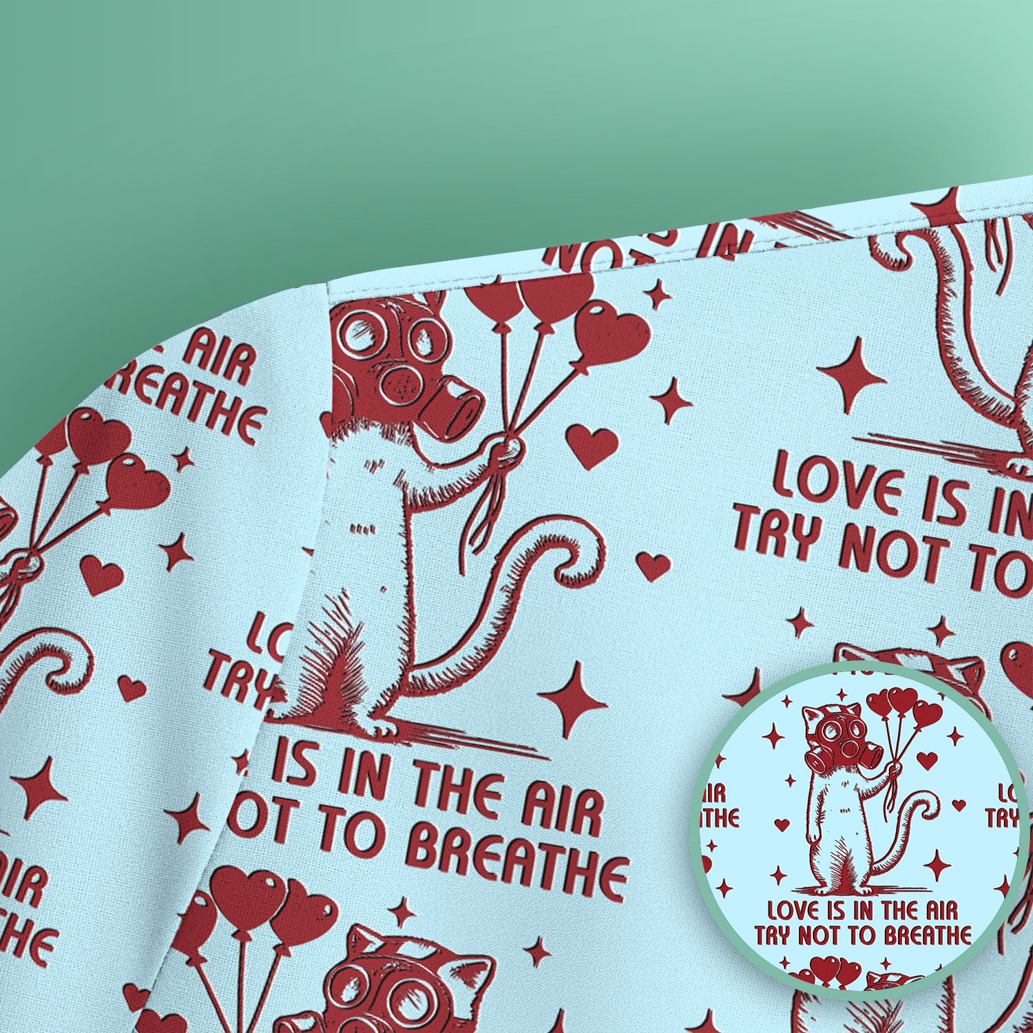 Gas Mask Cat Heart Balloon Valentine Print Scrub Top, Comfortable Scrubs for Nurses