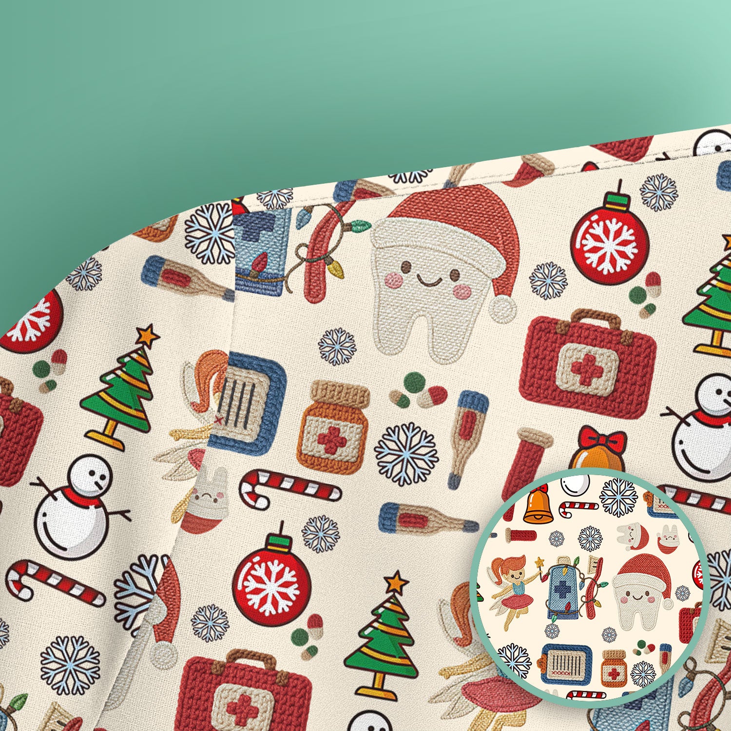 Christmas Dental Scrub Top - Cute Santa Tooth & Snowman Shirt - Festive Holiday Medical Uniform for Dentists, Hygienists & Nurses
