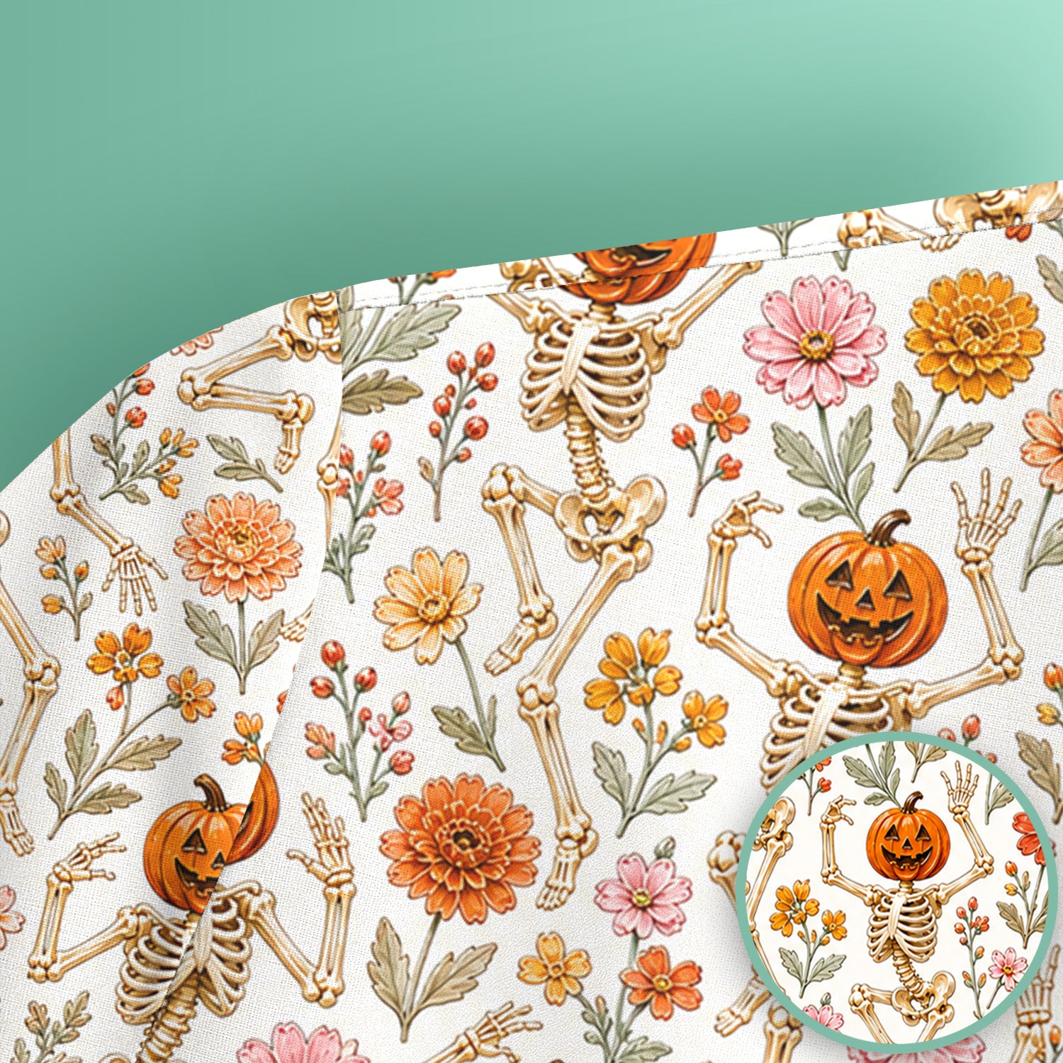 Halloween Pumpkin Skeleton Floral Scrub Top, Comfortable Scrubs for Nurses
