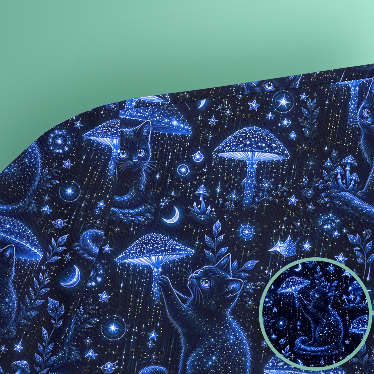 Celestial Black Cat Mushroom Pattern Scrub Top, Comfortable Scrubs for Nurses